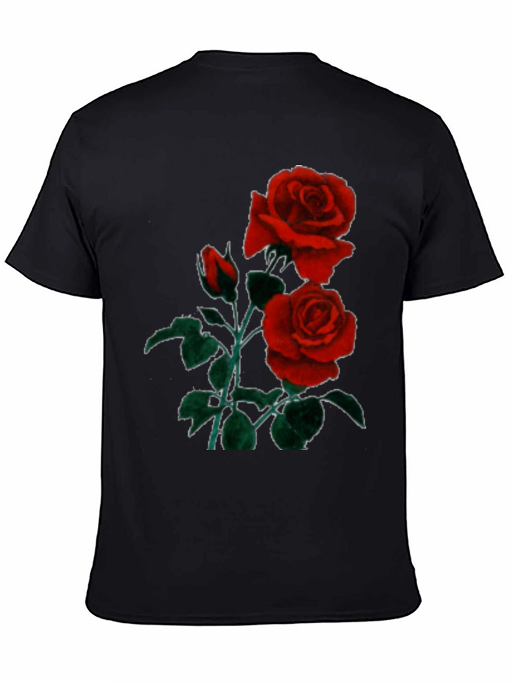 Black T-Shirt with Red Roses