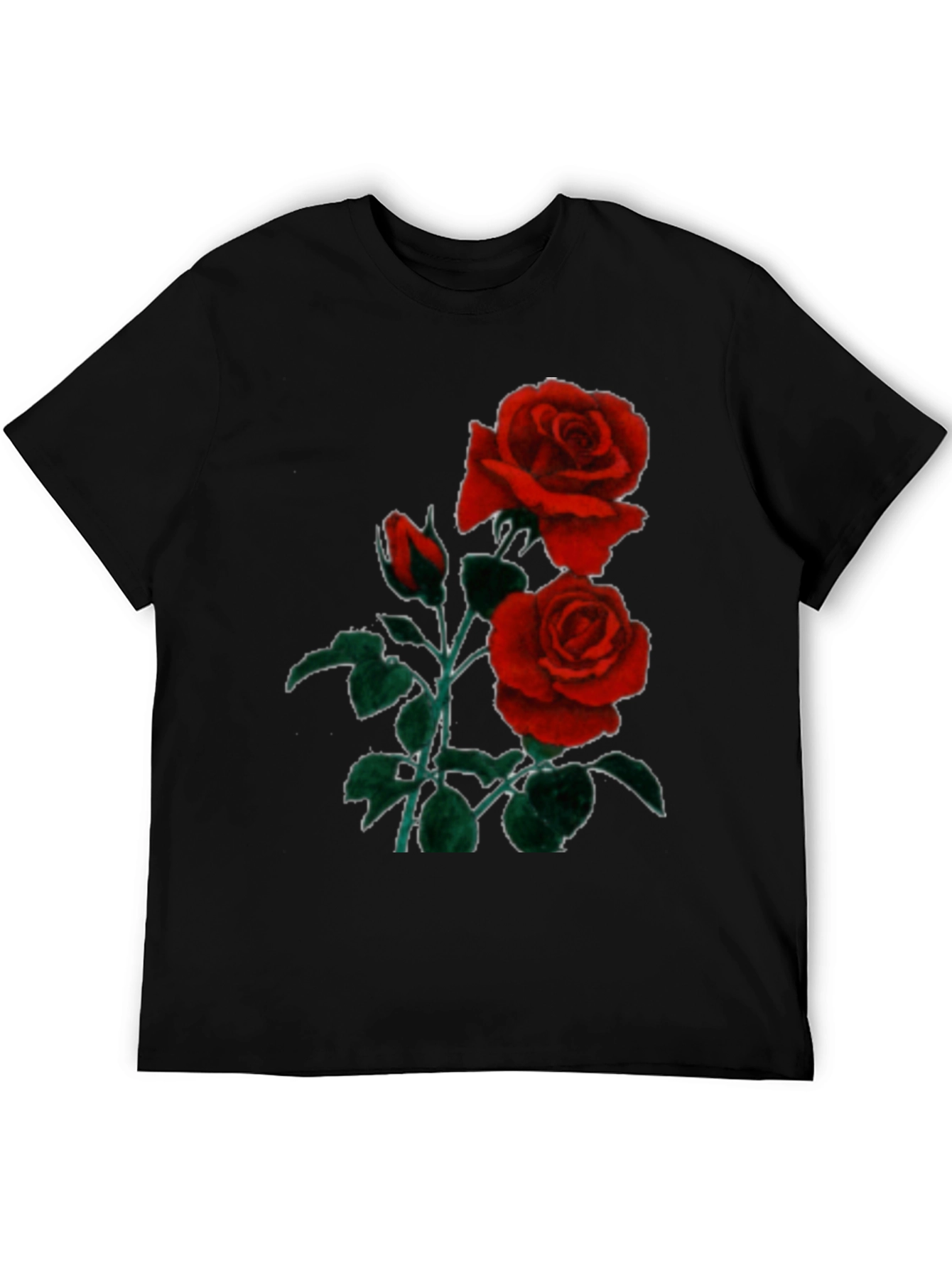Black T-Shirt with Red Roses