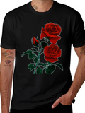 Black T-Shirt with Red Roses