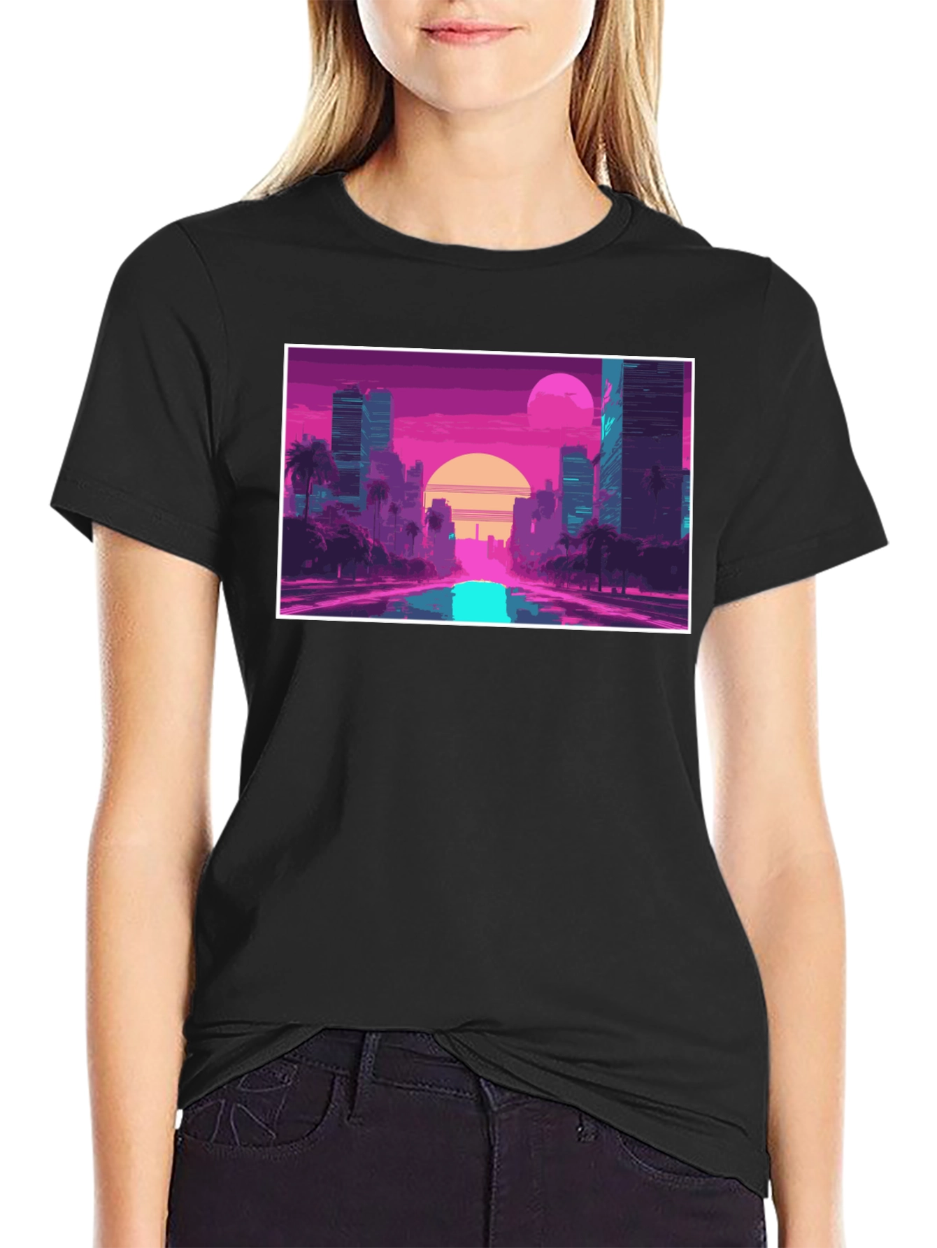Retro Sunset Cityscape Graphic T-Shirt