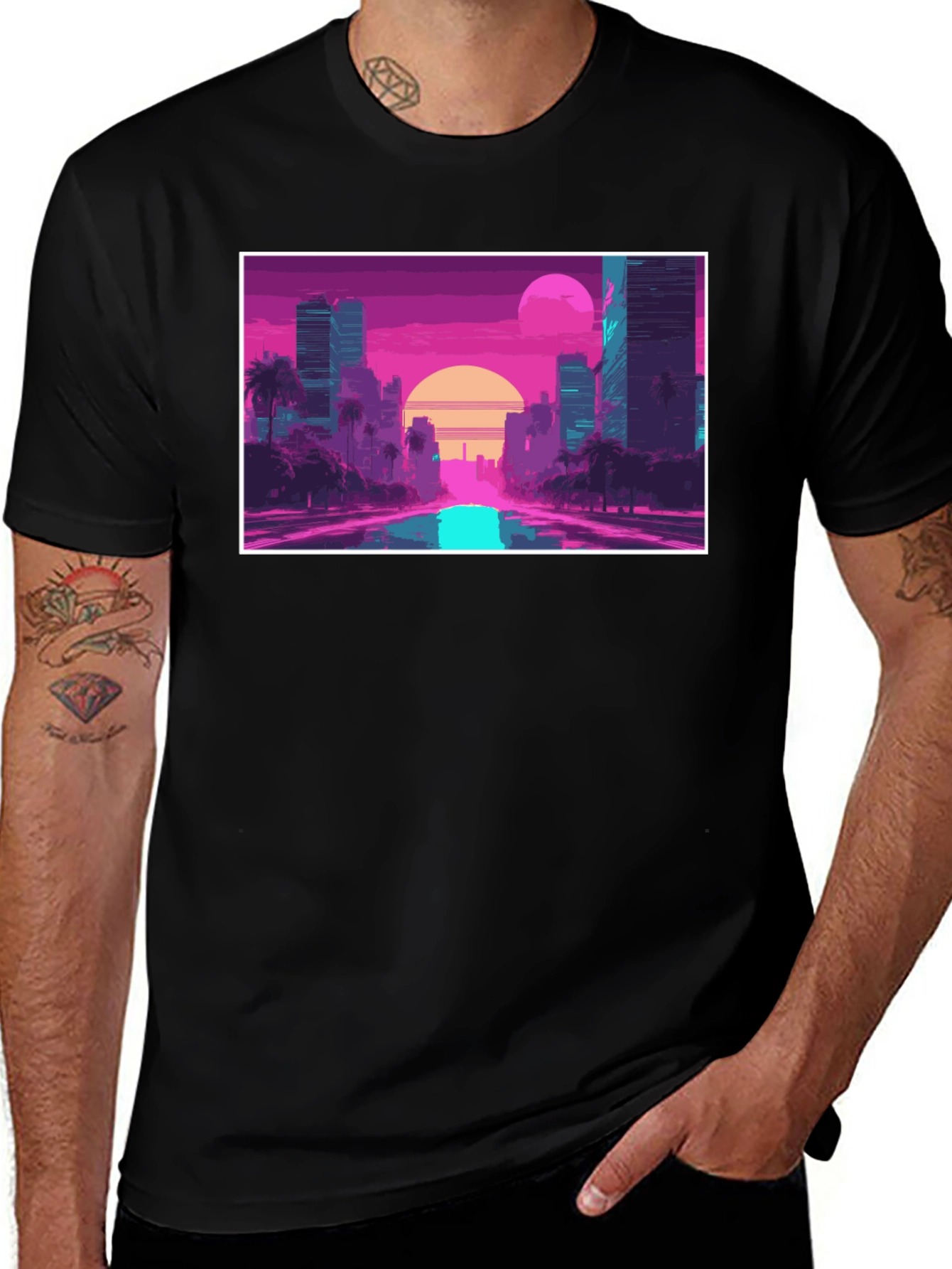 Retro Sunset Cityscape Graphic T-Shirt