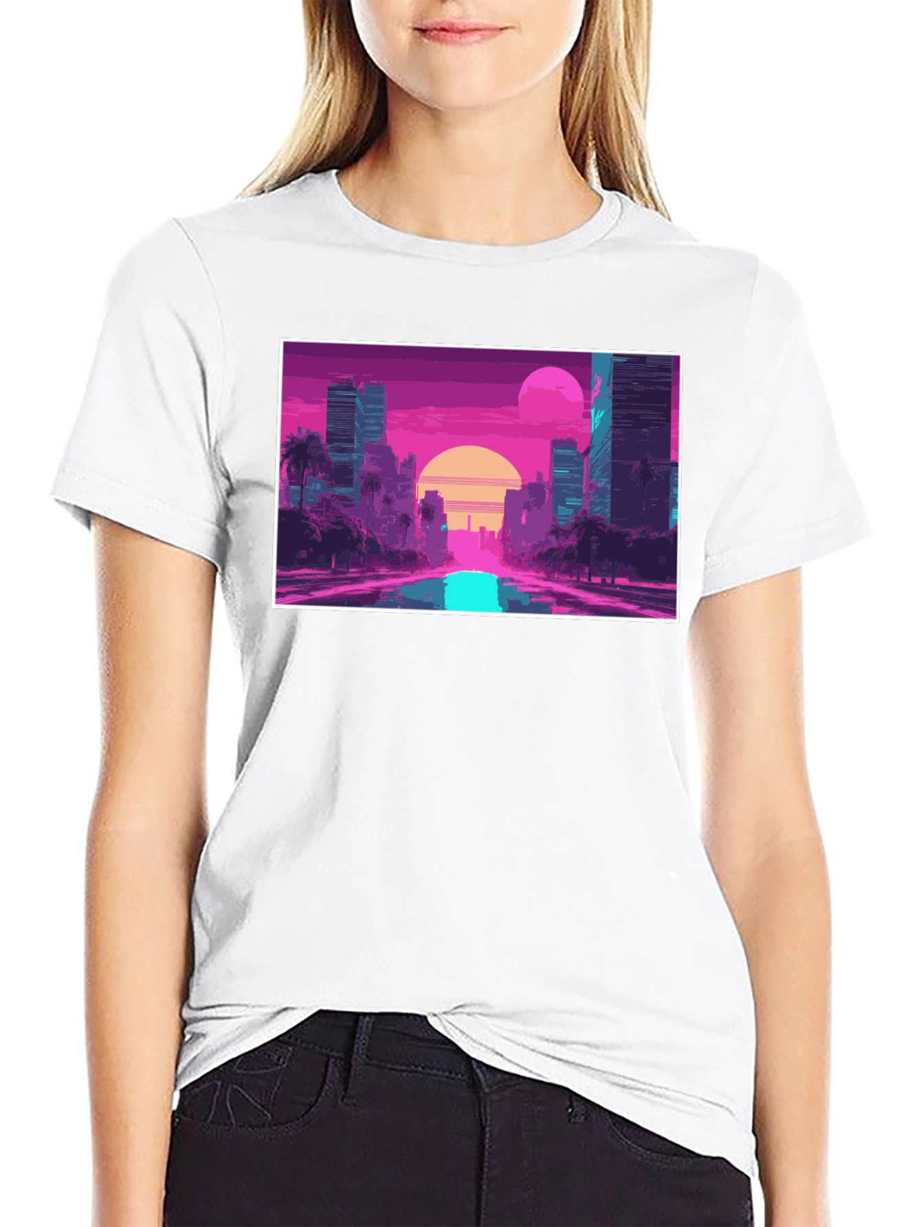 Retro Sunset Cityscape Graphic T-Shirt