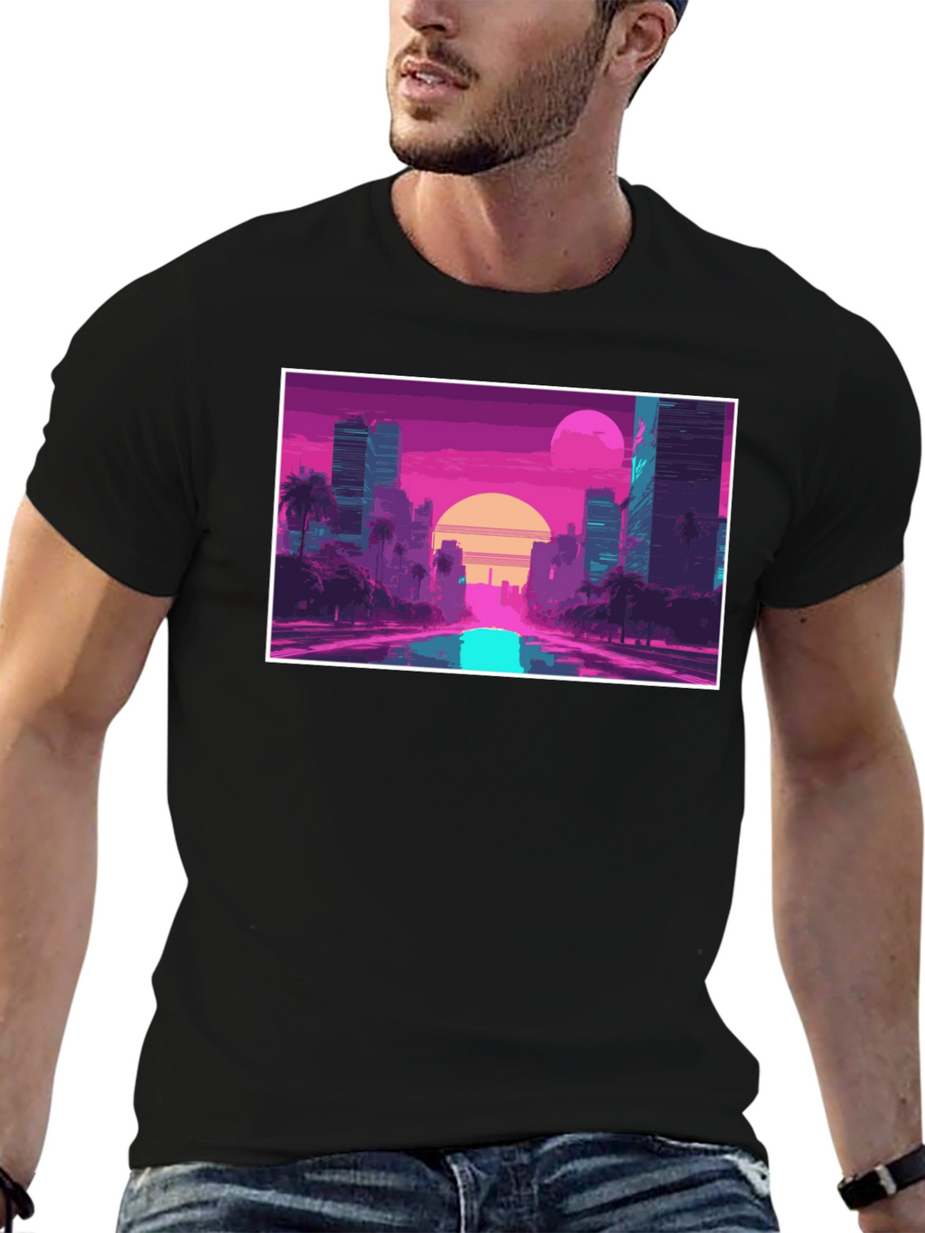 Retro Sunset Cityscape Graphic T-Shirt