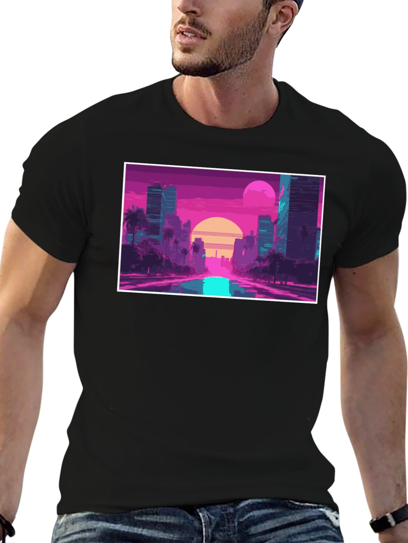 Retro Sunset Cityscape Graphic T-Shirt