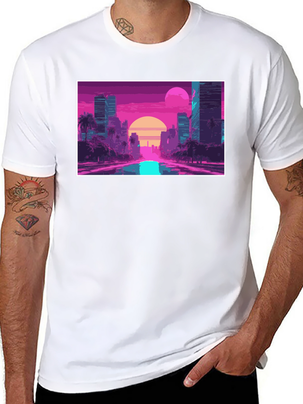 Retro Sunset Cityscape Graphic T-Shirt