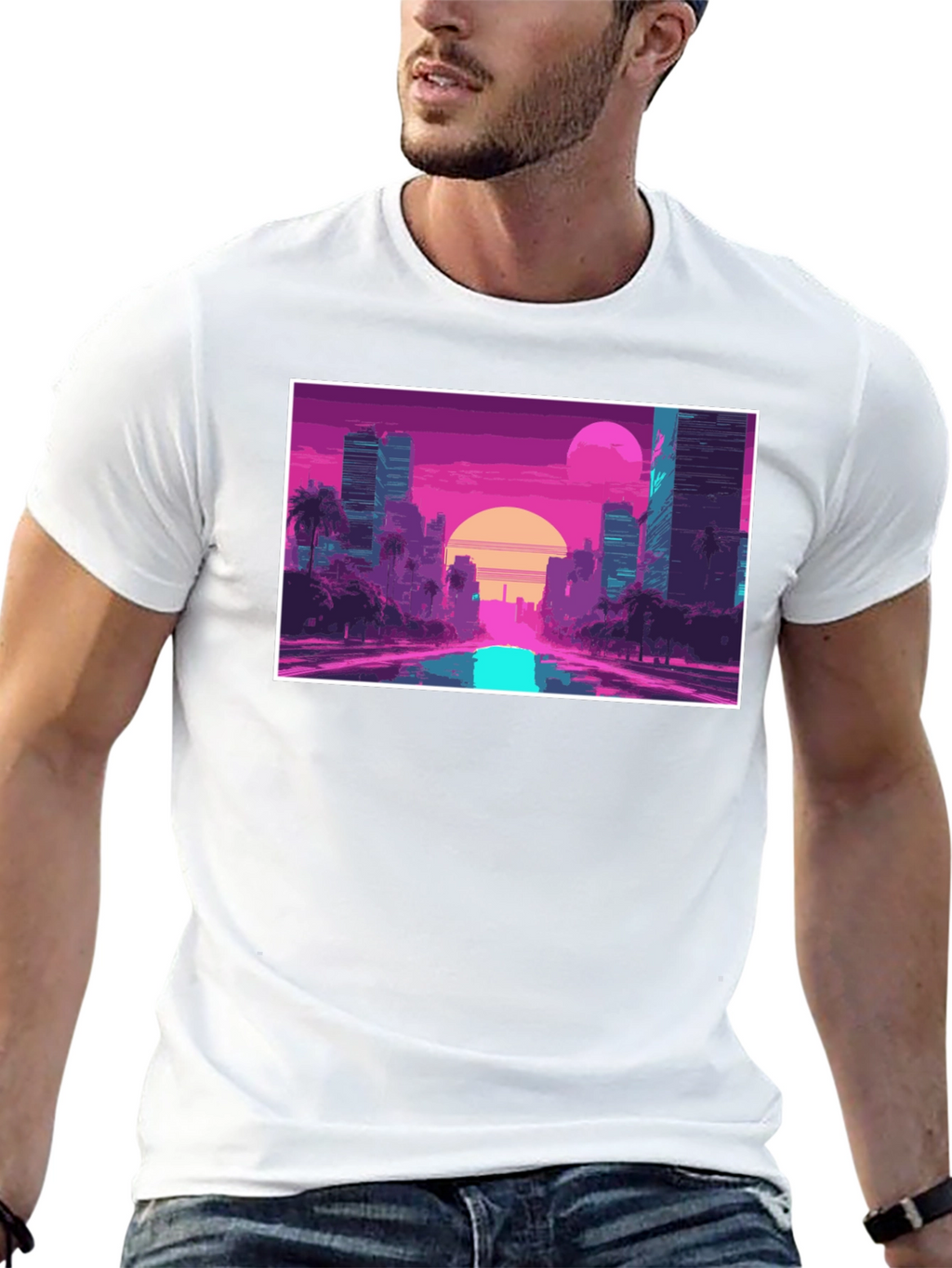 Retro Sunset Cityscape Graphic T-Shirt