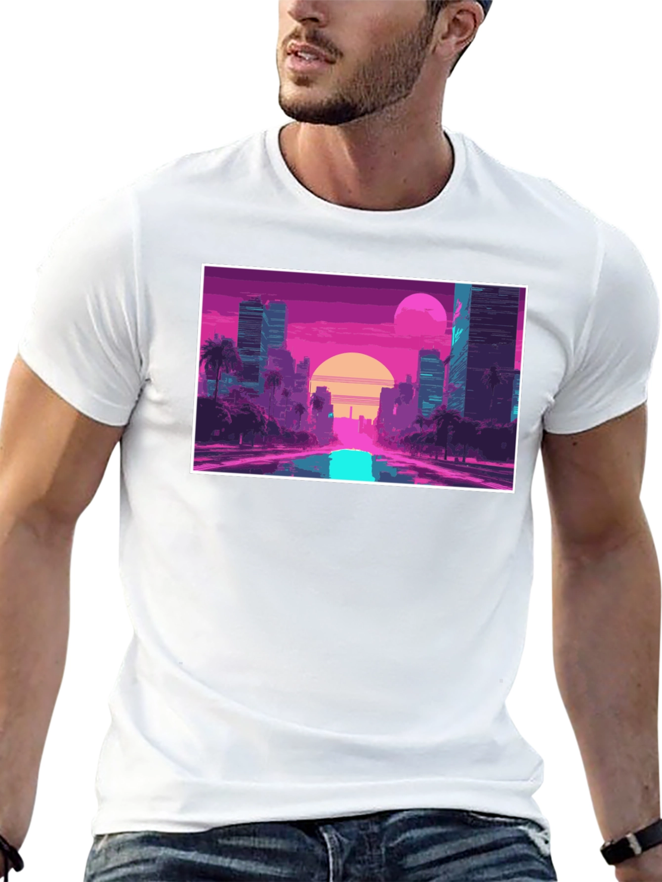 Retro Sunset Cityscape Graphic T-Shirt