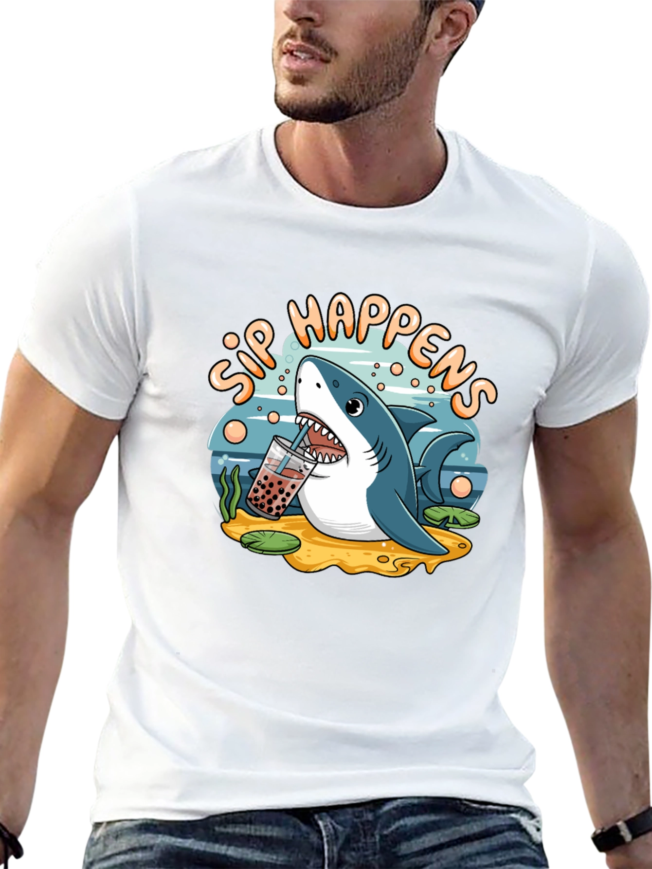 Sip Happens Shark T-Shirt - Bubble Tea Lover Tee