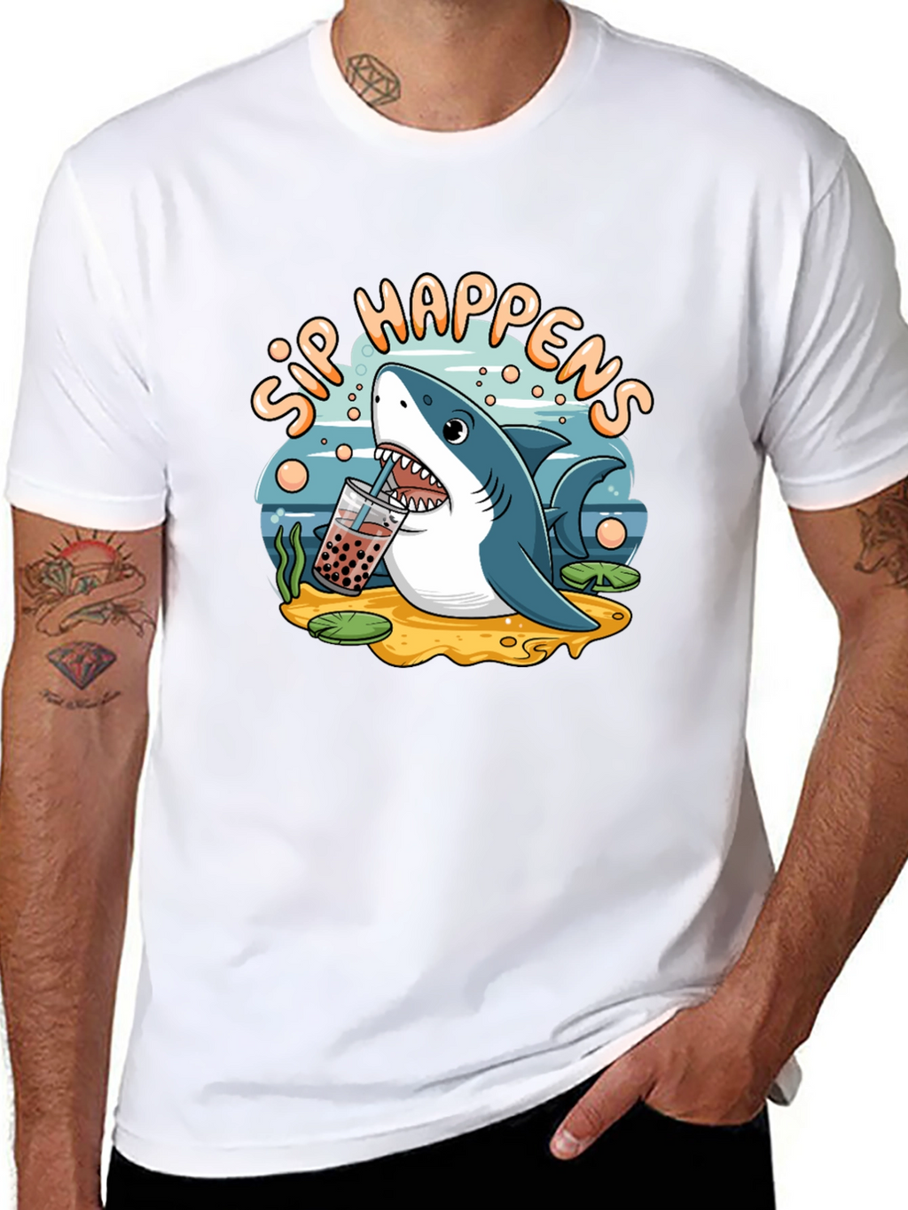 Sip Happens Shark T-Shirt - Bubble Tea Lover Tee