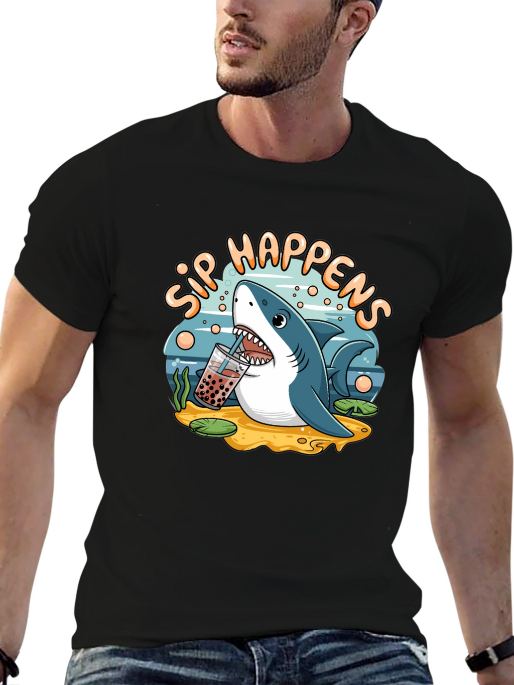 Sip Happens Shark T-Shirt - Bubble Tea Lover Tee