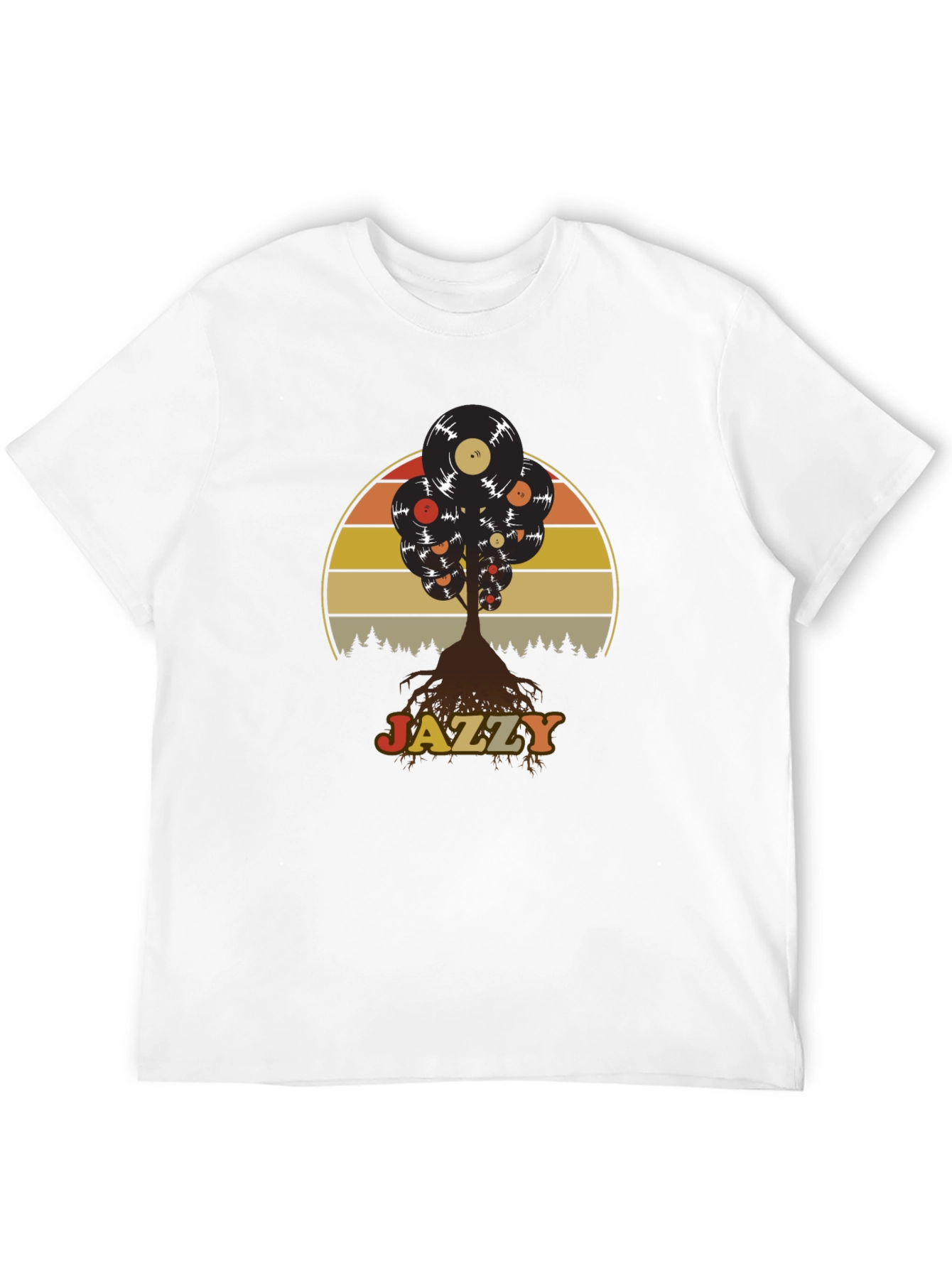Jazzy Vinyl Record Tree Graphic T-Shirt