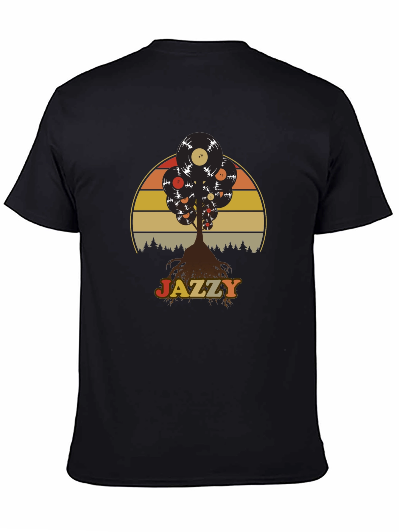 Jazzy Vinyl Record Tree Graphic T-Shirt