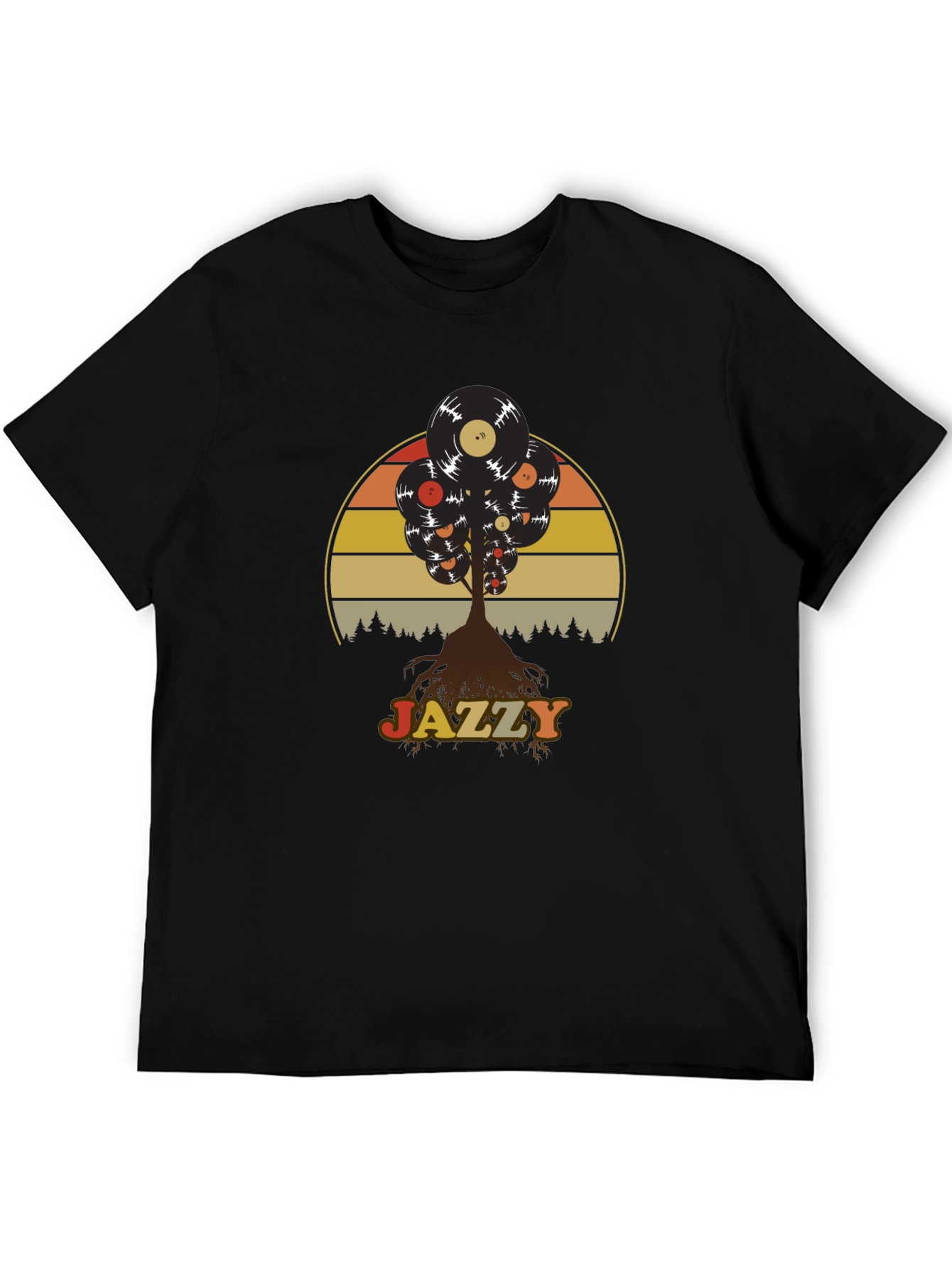 Jazzy Vinyl Record Tree Graphic T-Shirt