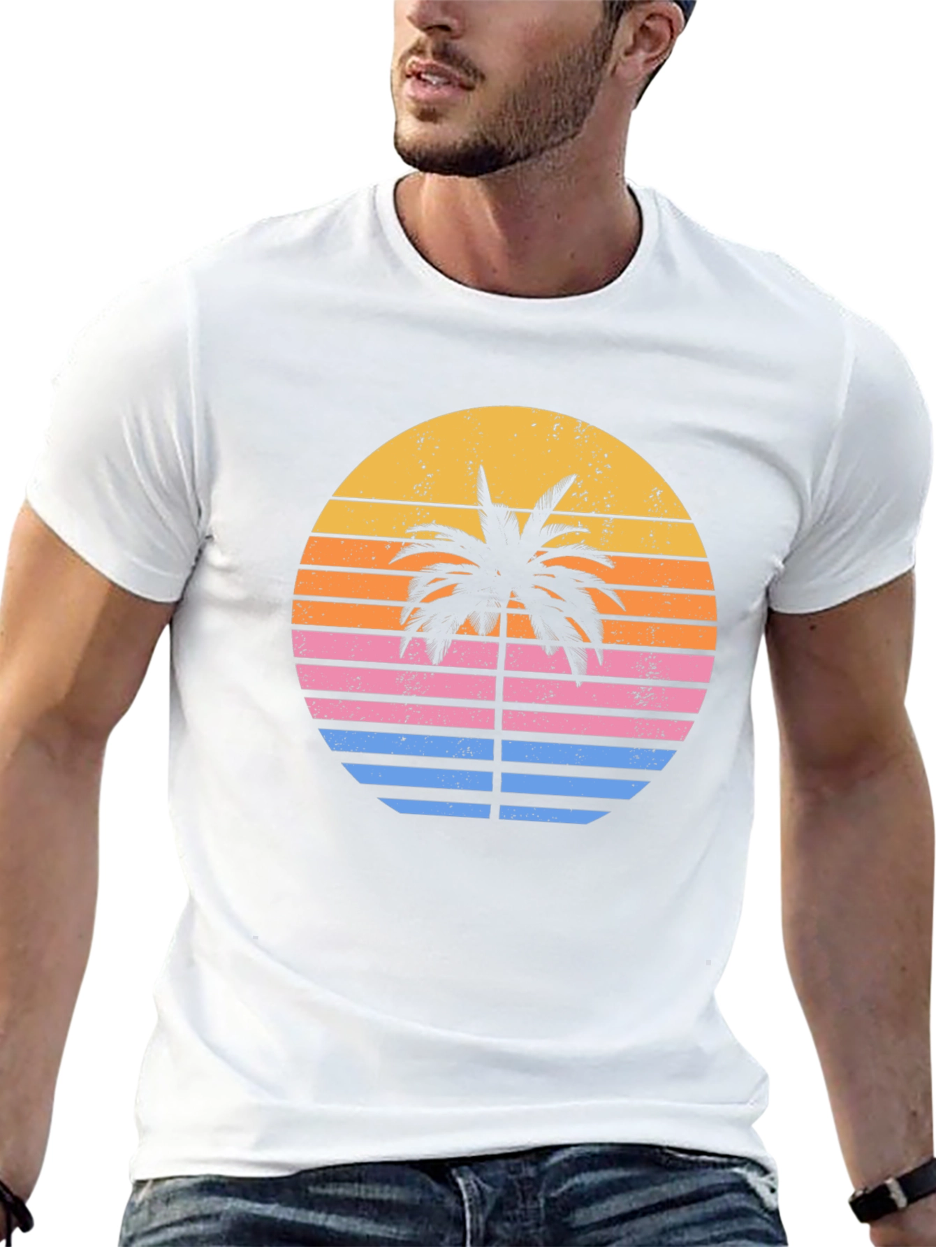 Retro Sunset Palm Tree Graphic T-Shirt