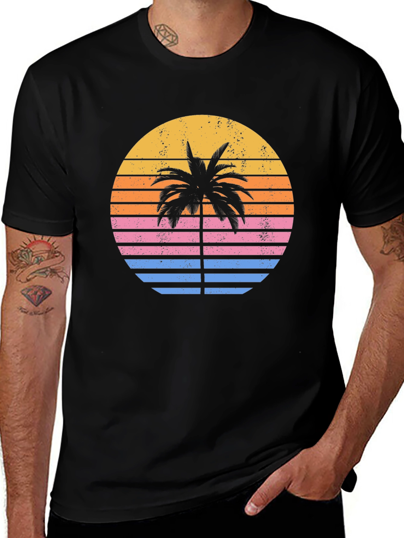 Retro Sunset Palm Tree Graphic T-Shirt