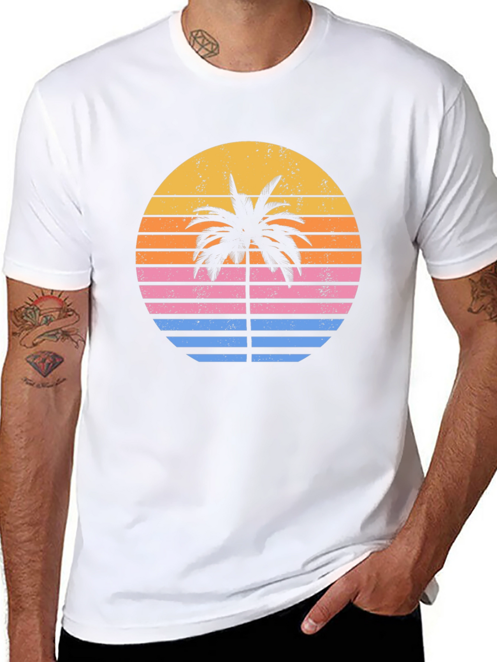 Retro Sunset Palm Tree Graphic T-Shirt