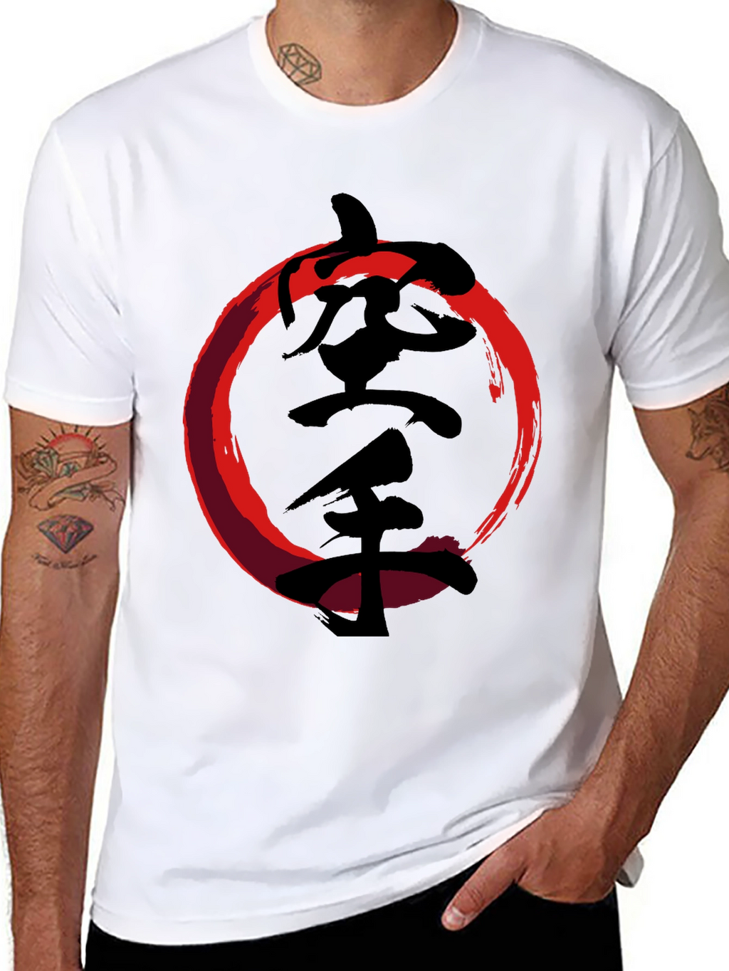 Karate Kanji Red Circle Black T-Shirt