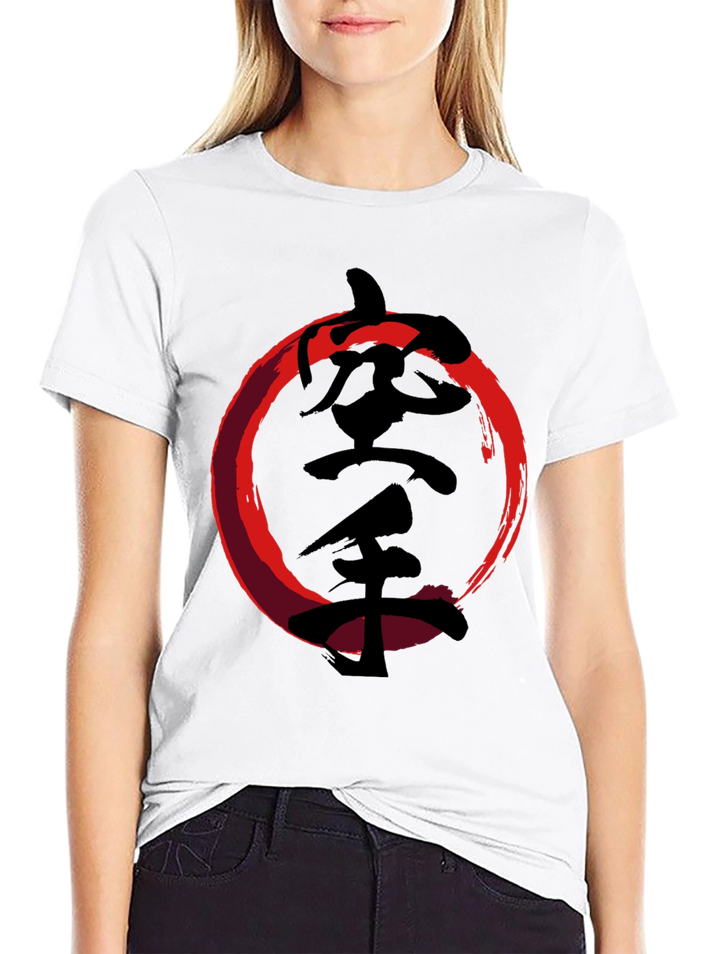 Karate Kanji Red Circle Black T-Shirt