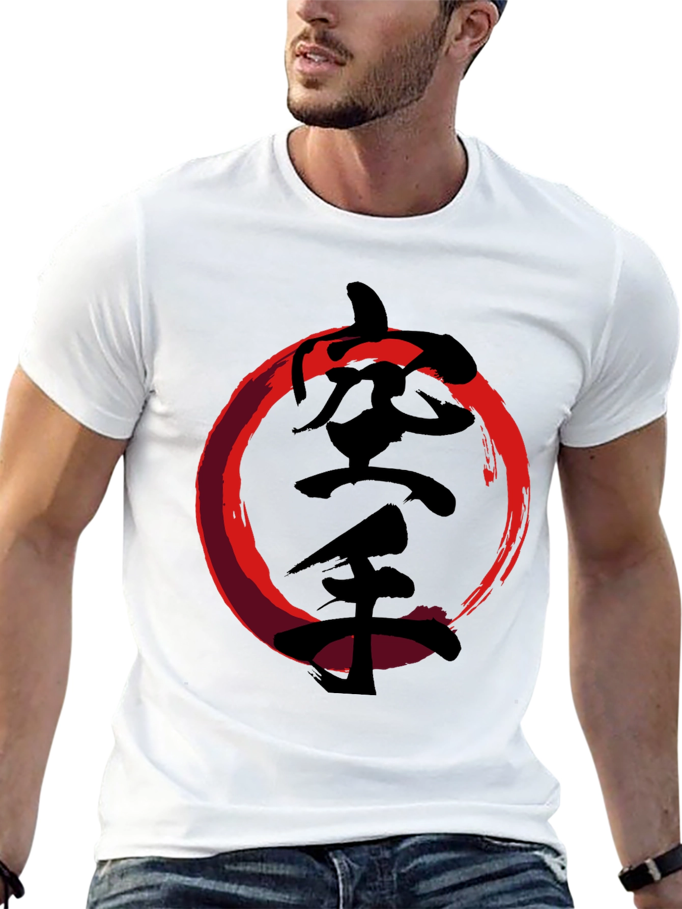 Karate Kanji Red Circle Black T-Shirt