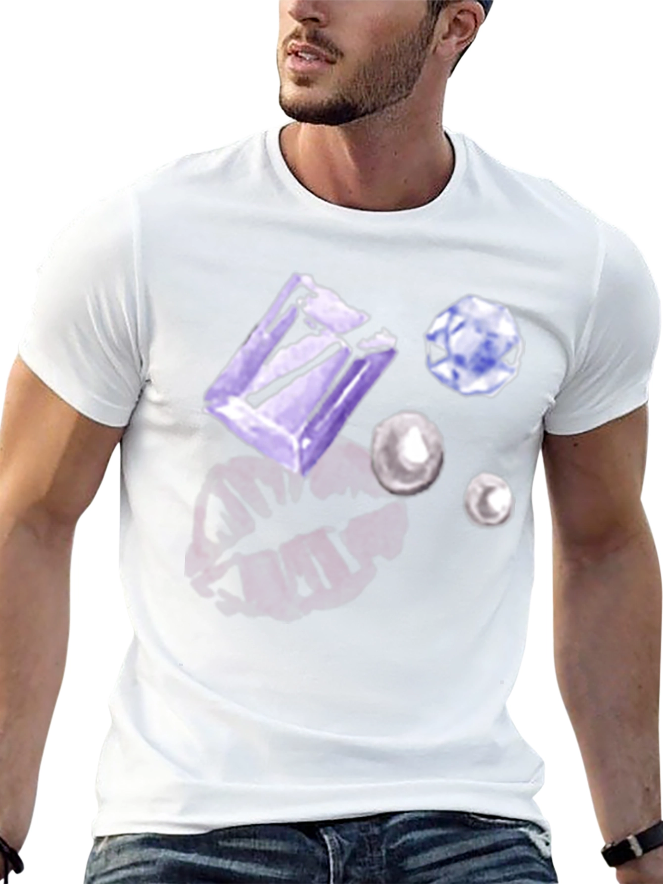 Gem & Lip Print Black T-Shirt