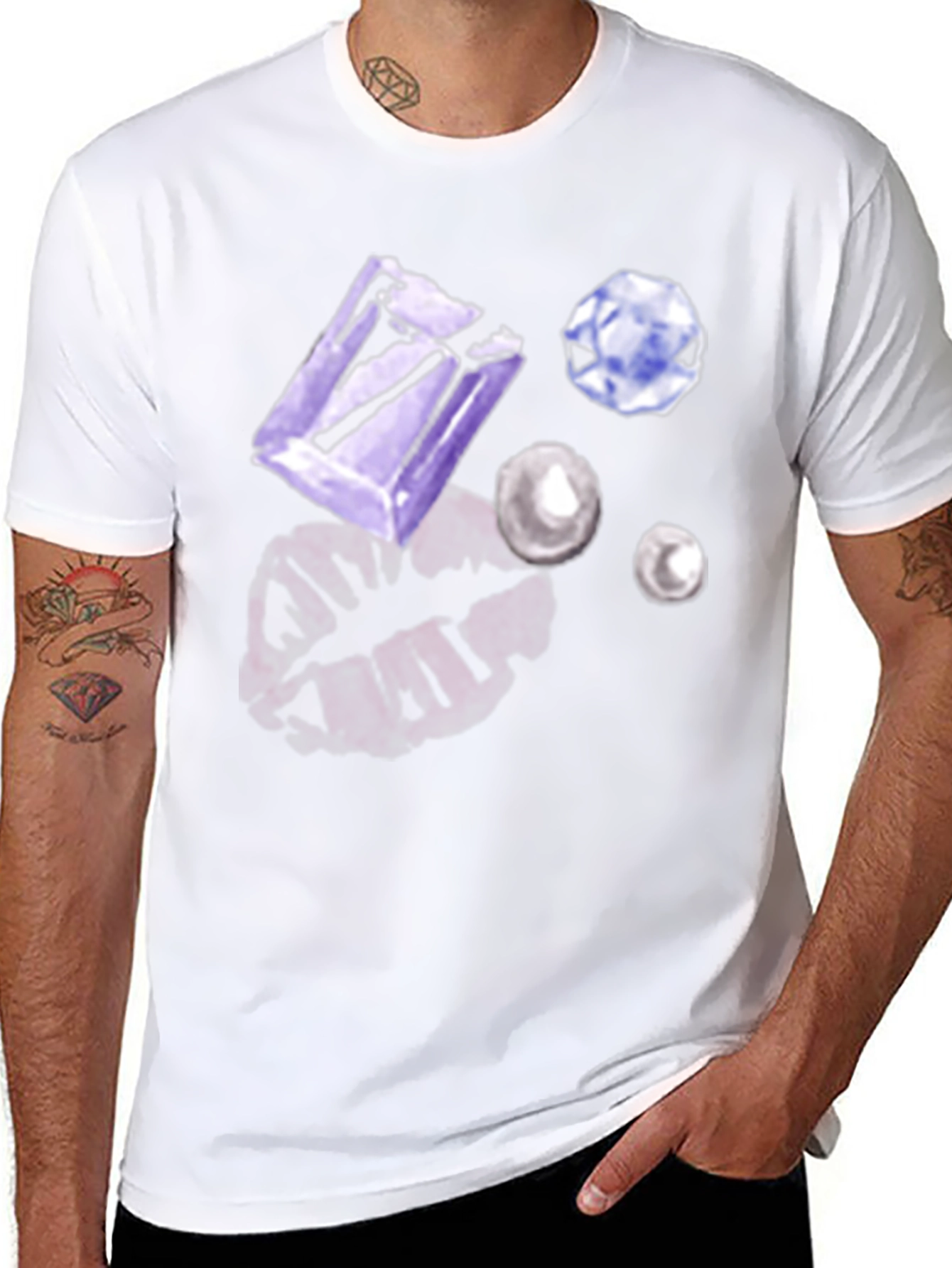 Gem & Lip Print Black T-Shirt