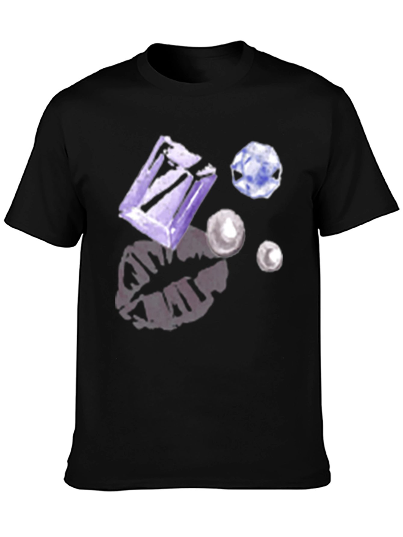 Gem & Lip Print Black T-Shirt