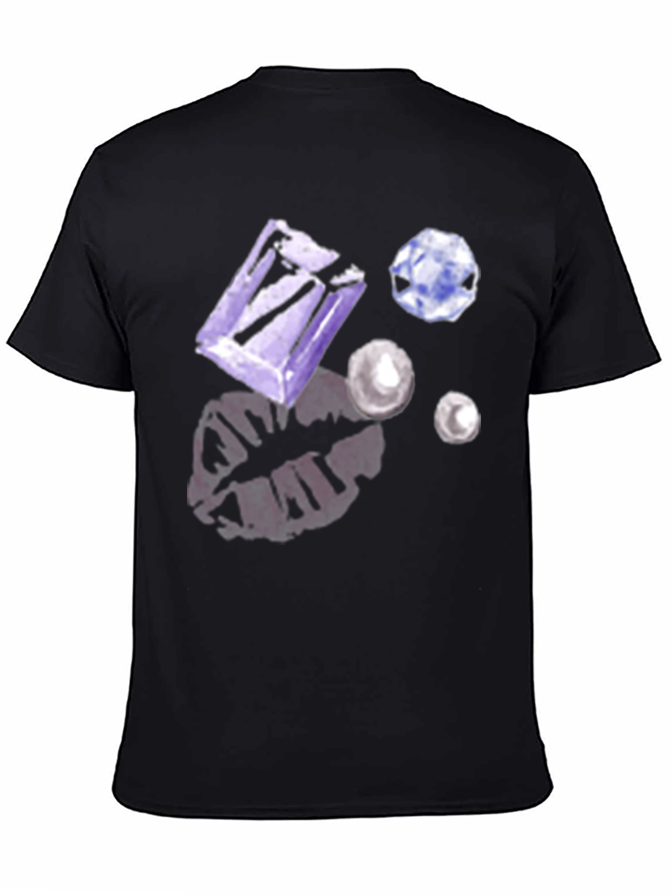 Gem & Lip Print Black T-Shirt