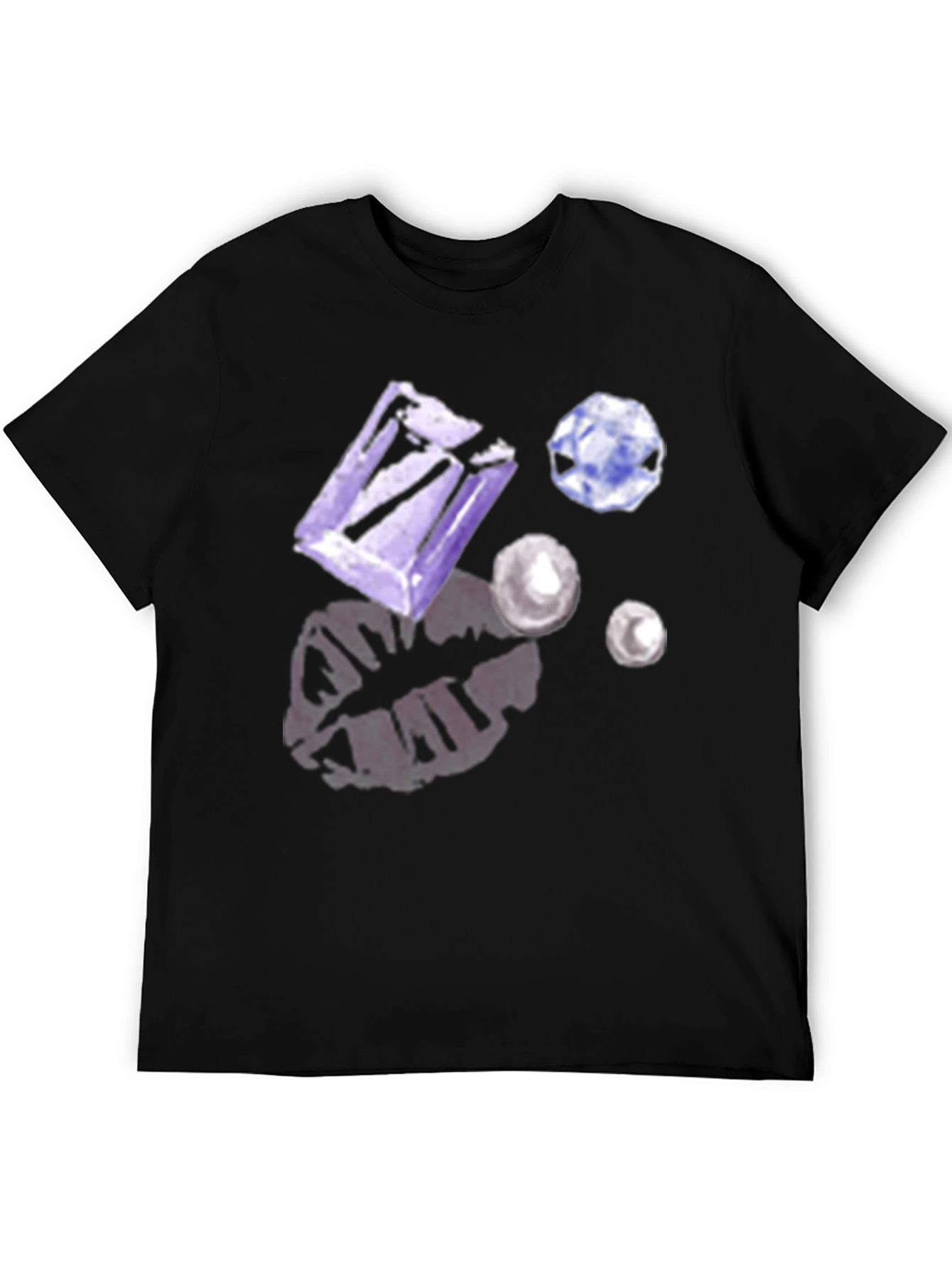 Gem & Lip Print Black T-Shirt