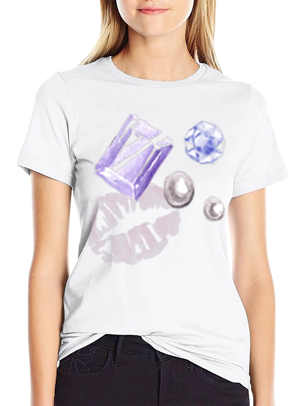 Gem & Lip Print Black T-Shirt