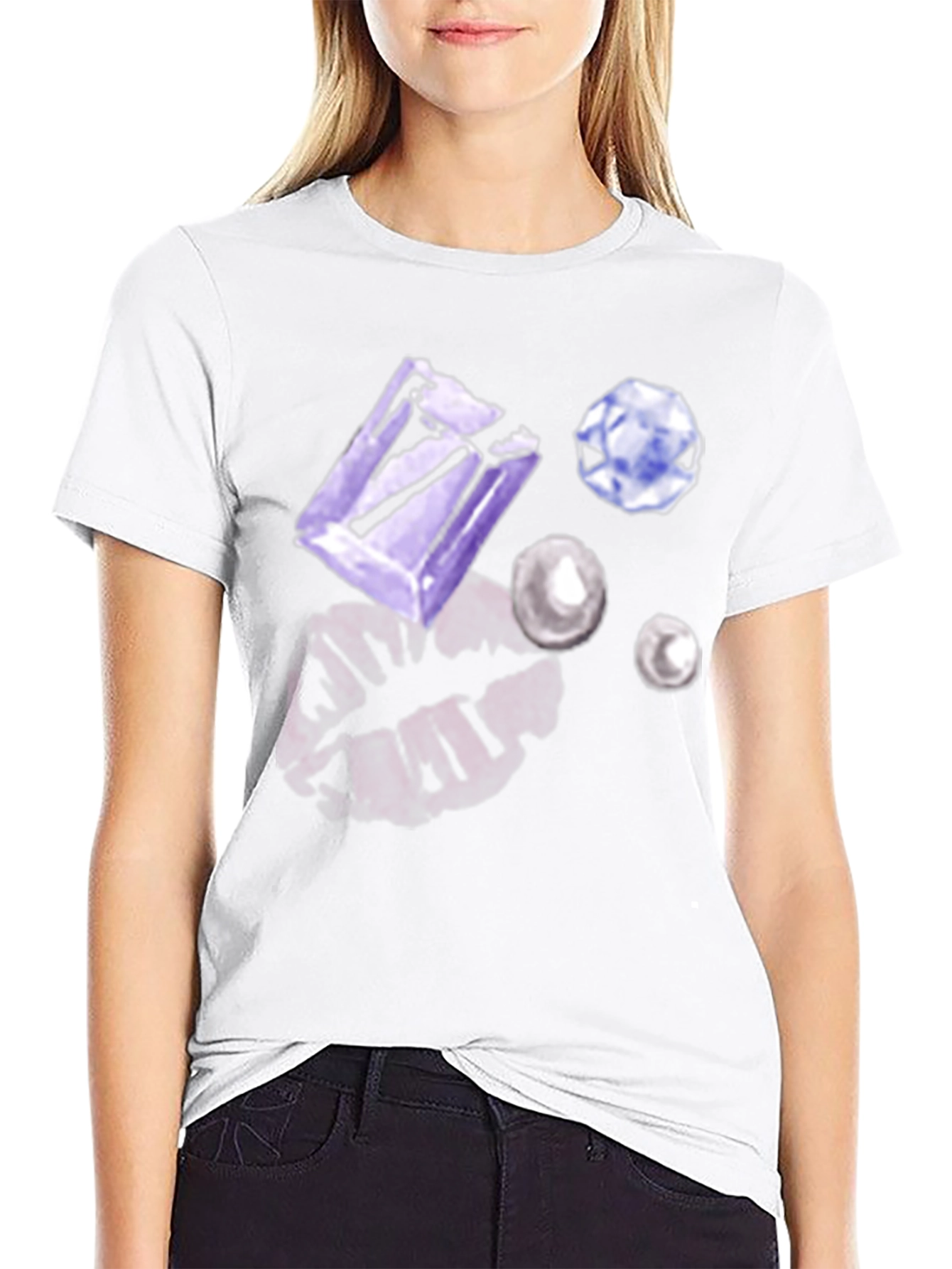 Gem & Lip Print Black T-Shirt