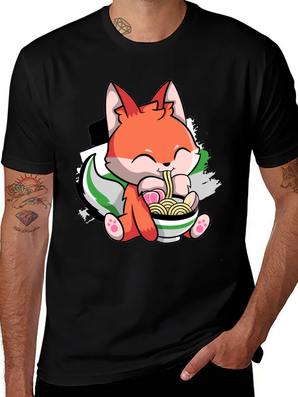 Cute Fox Ramen Bowl Graphic Tee