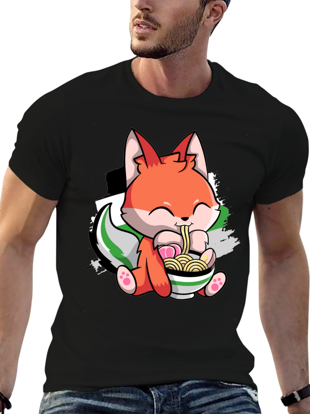 Cute Fox Ramen Bowl Graphic Tee