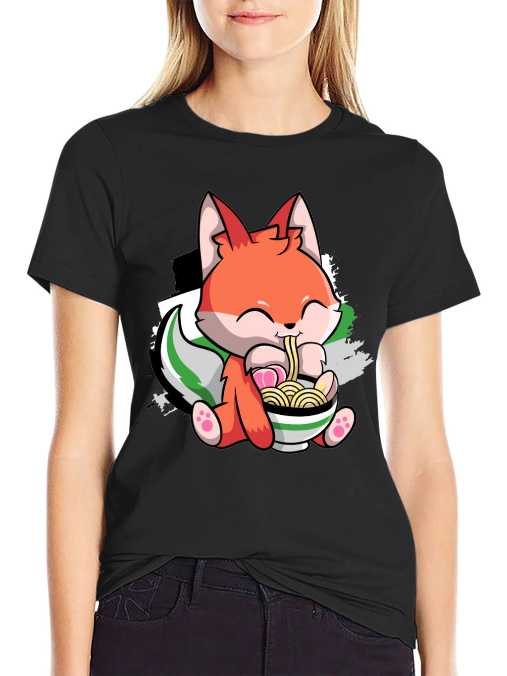 Cute Fox Ramen Bowl Graphic Tee