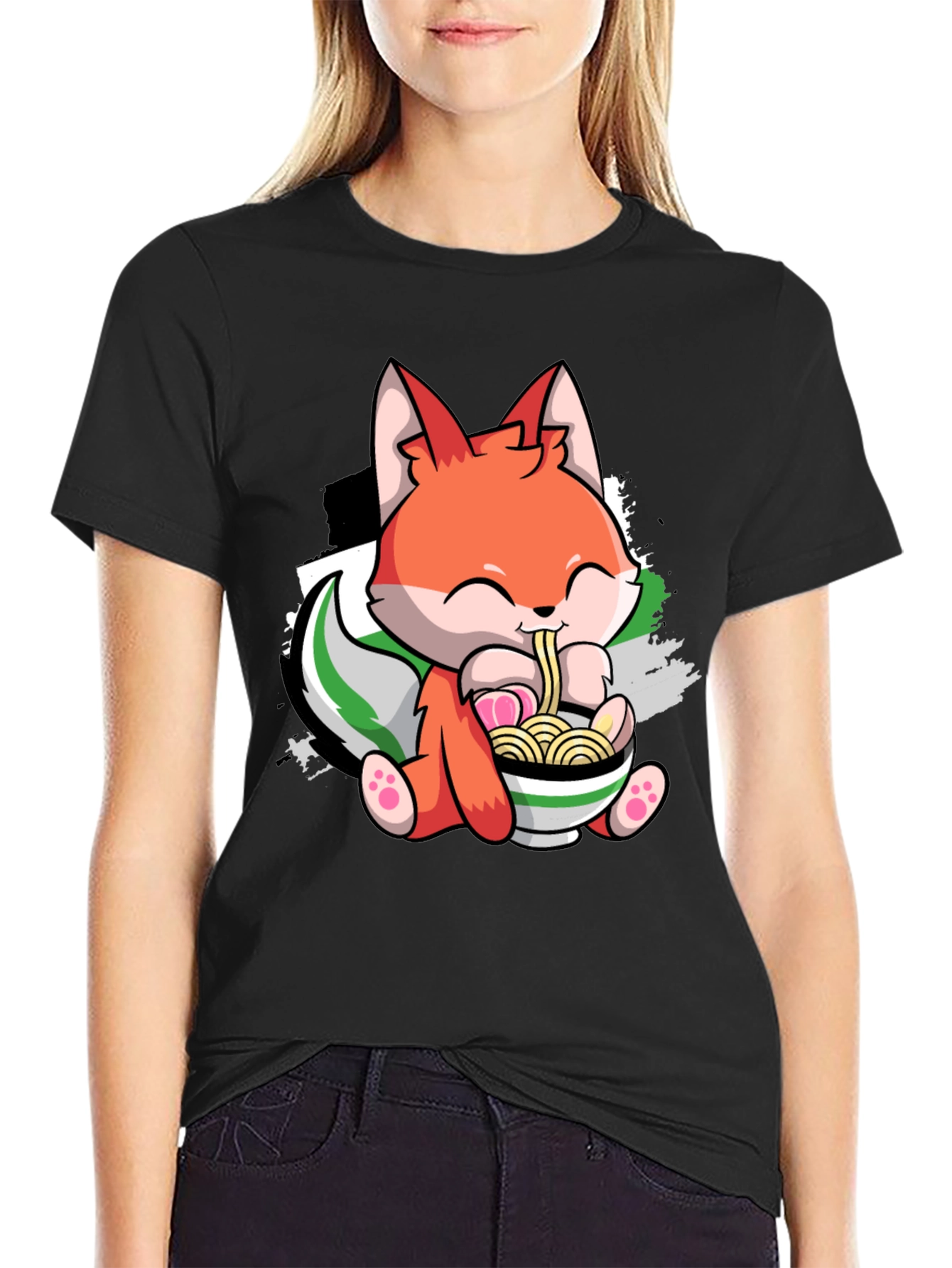 Cute Fox Ramen Bowl Graphic Tee