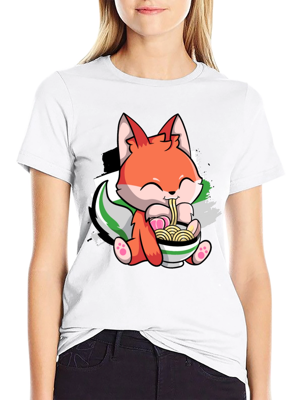 Cute Fox Ramen Bowl Graphic Tee