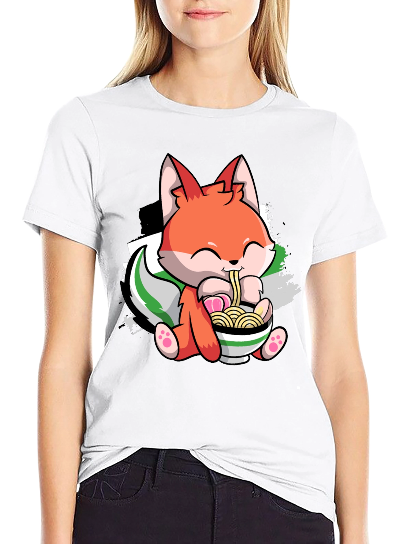 Cute Fox Ramen Bowl Graphic Tee