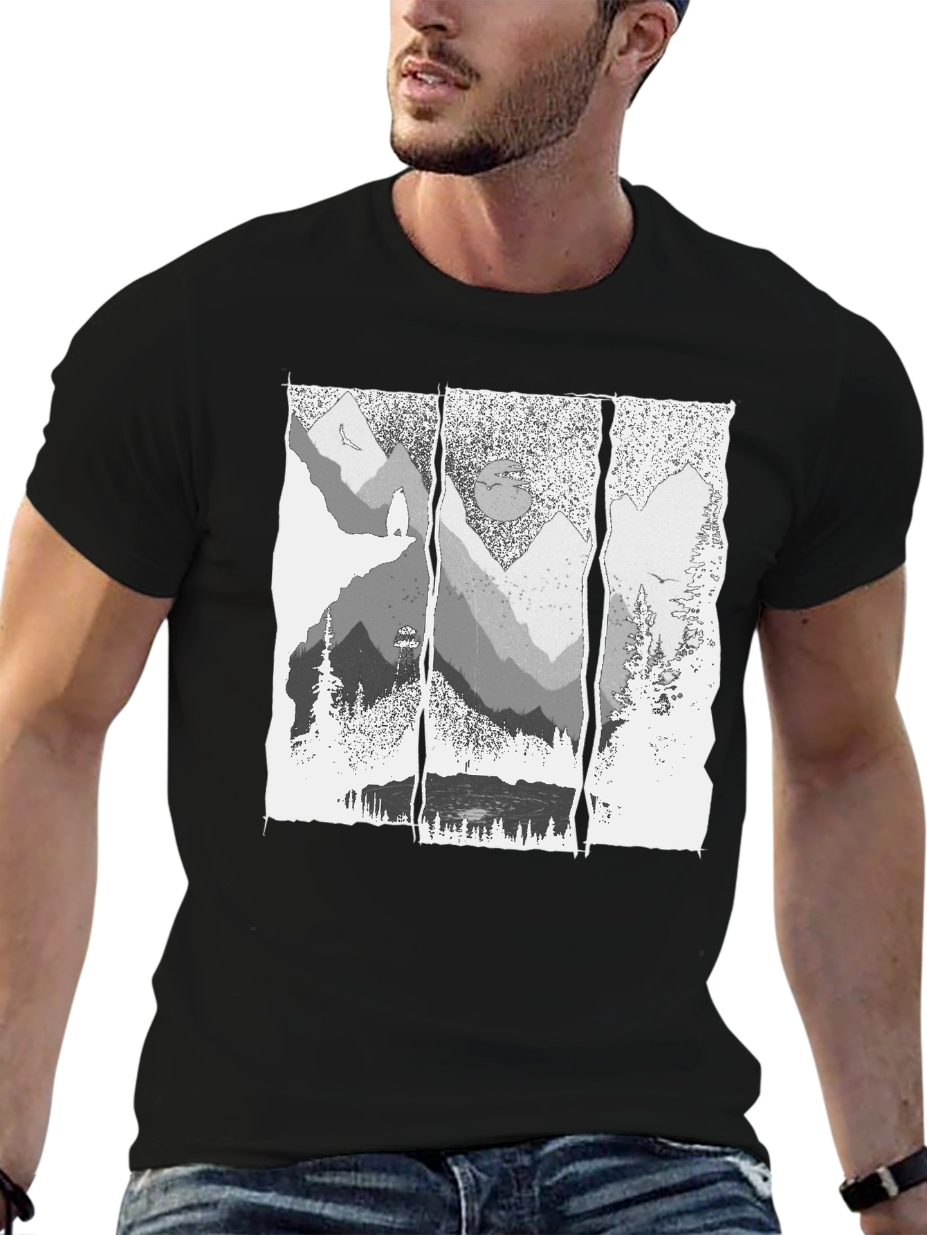 Mountainscape Graphic Tee - Black Cotton