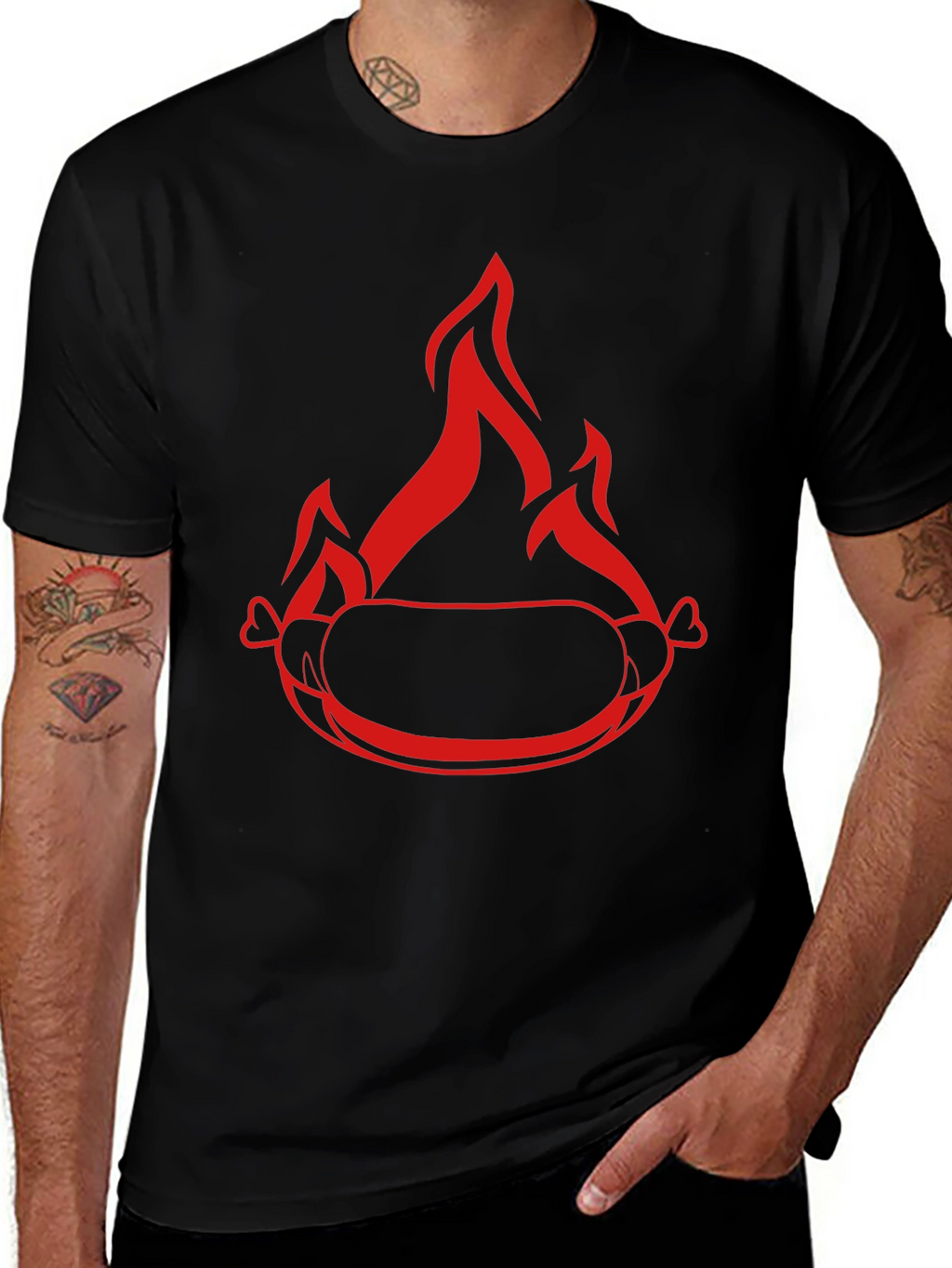 Flaming Hot Dog Graphic T-Shirt
