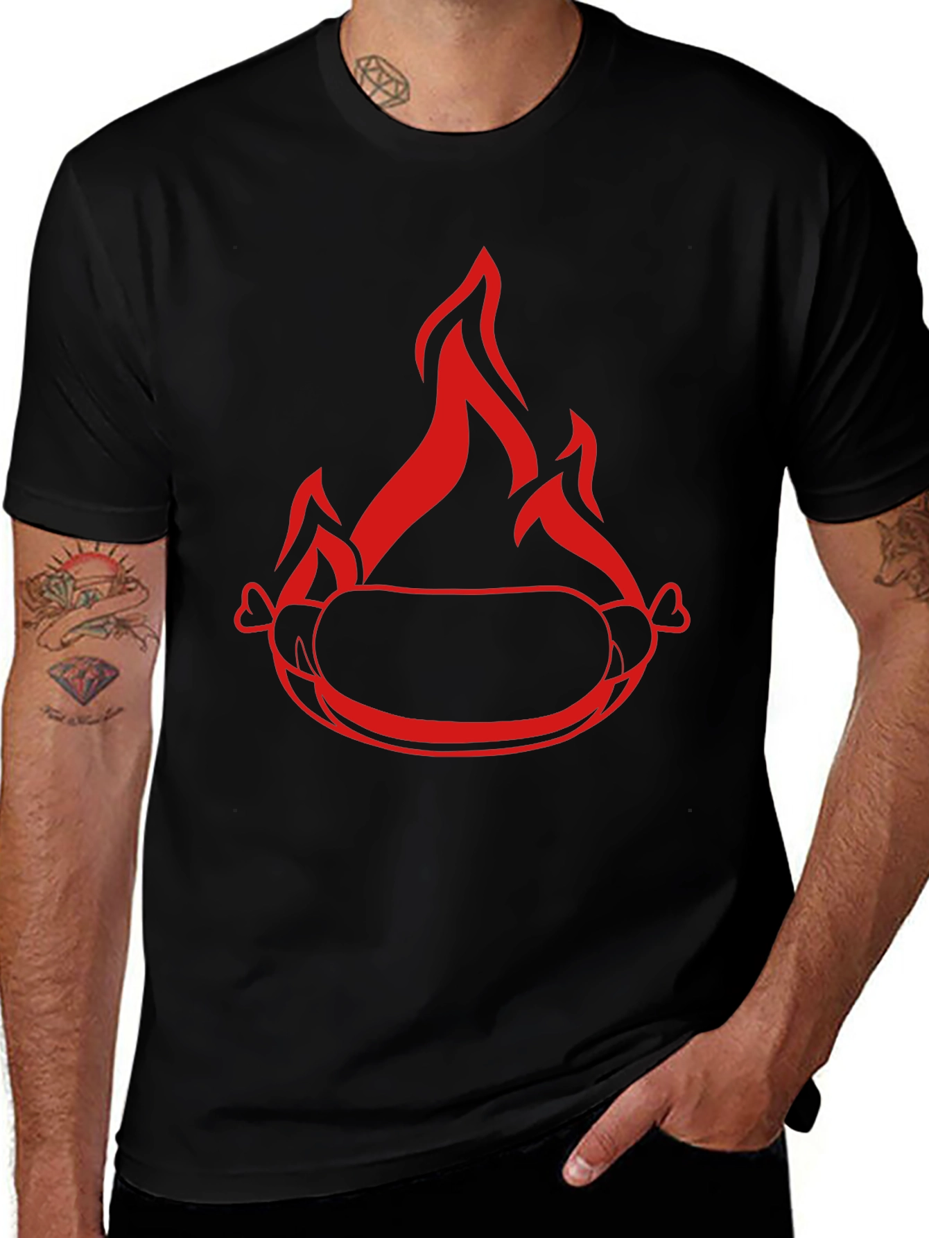 Flaming Hot Dog Graphic T-Shirt