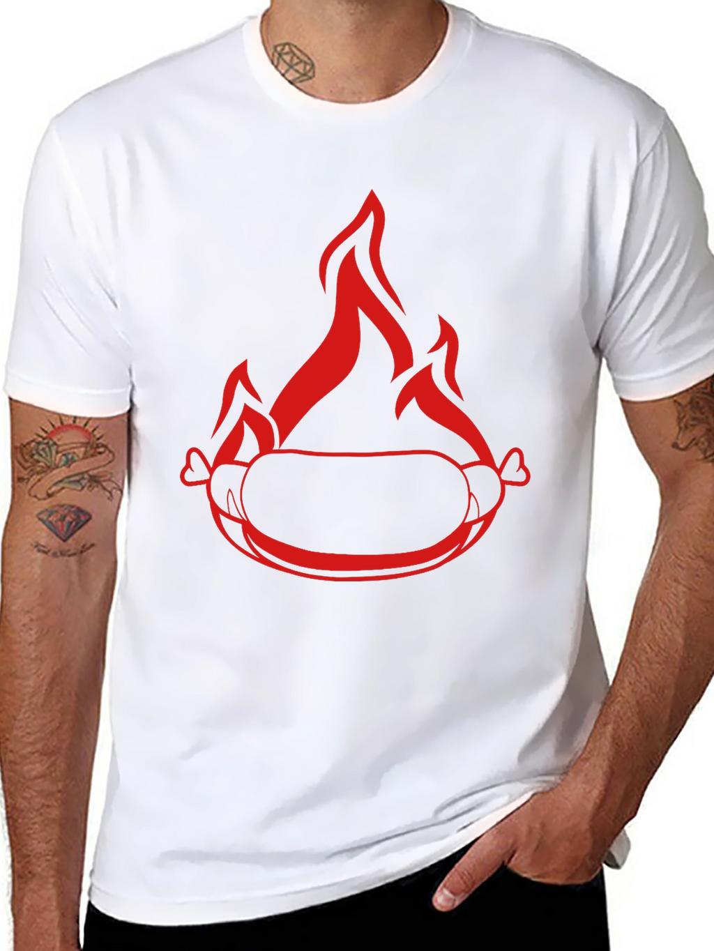 Flaming Hot Dog Graphic T-Shirt