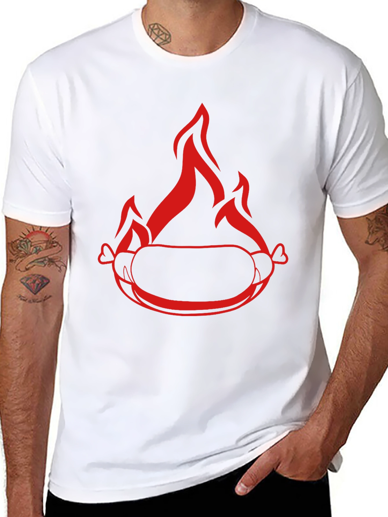 Flaming Hot Dog Graphic T-Shirt