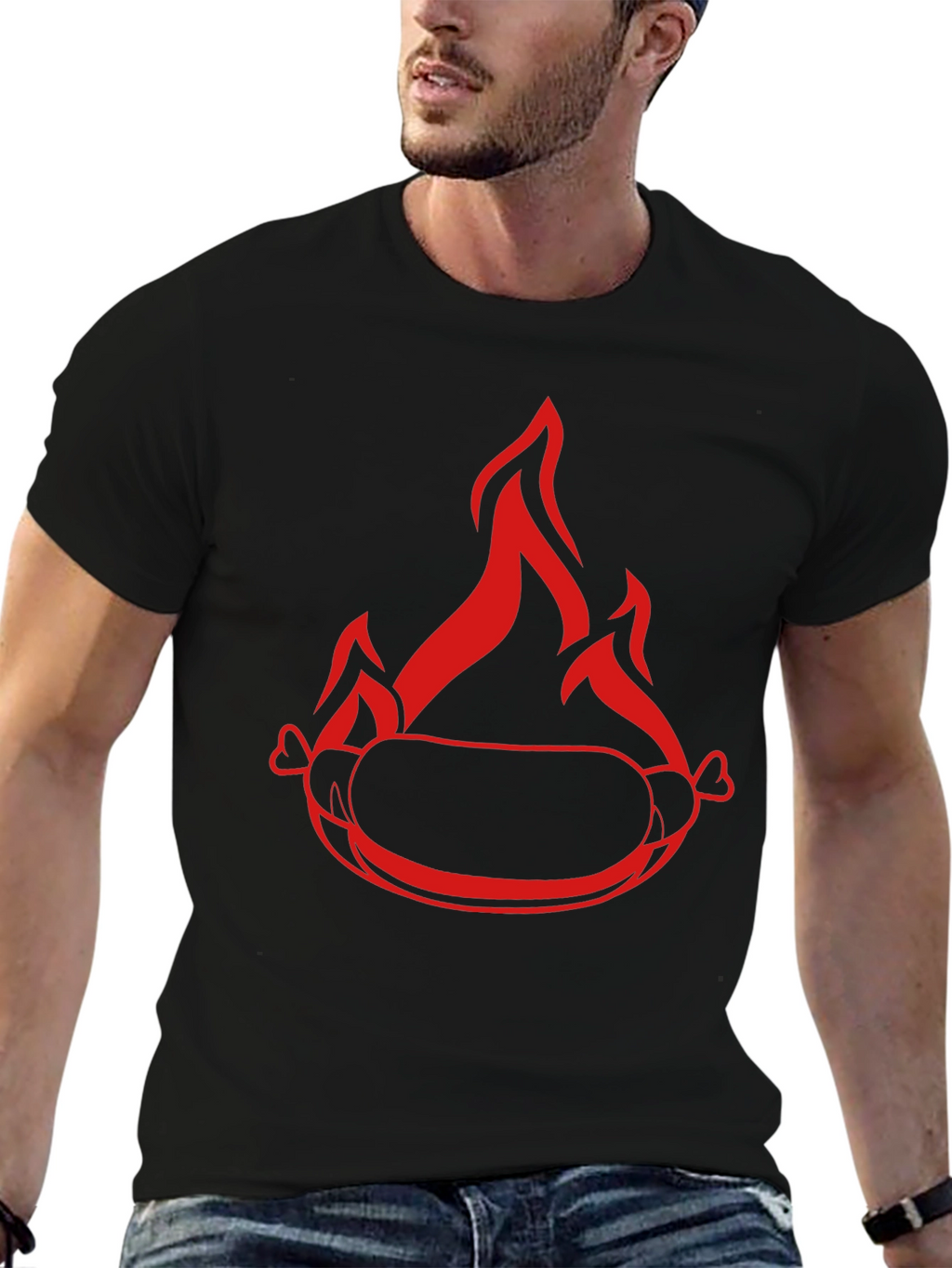 Flaming Hot Dog Graphic T-Shirt