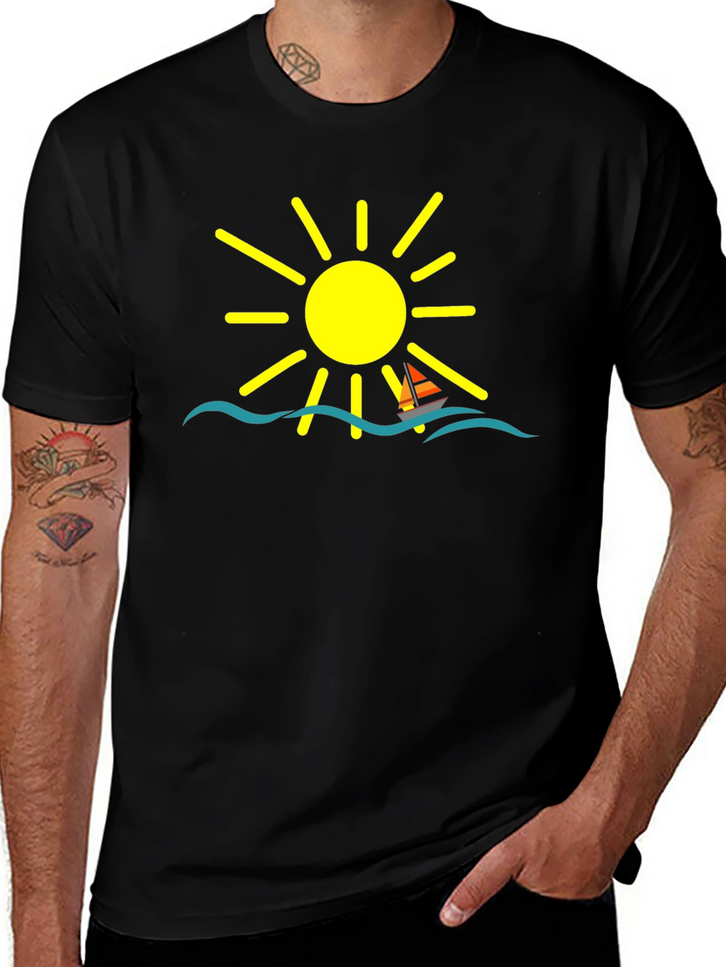 Summer Sailboat Graphic Tee - Black