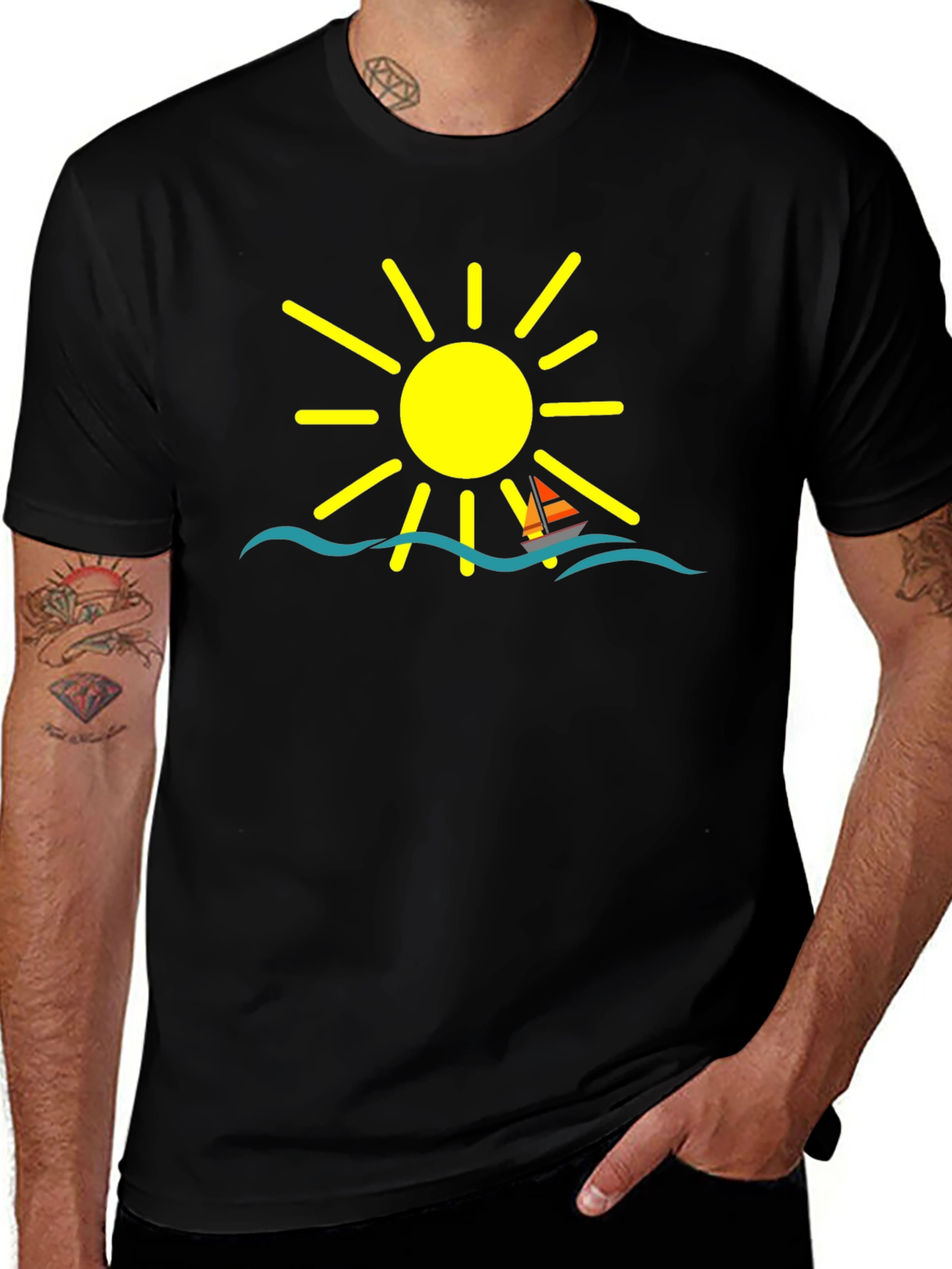 Summer Sailboat Graphic Tee - Black