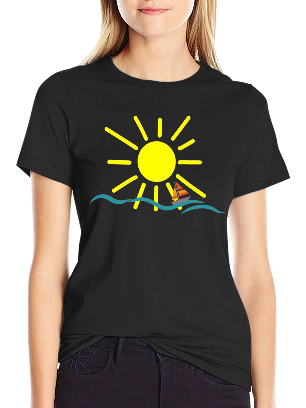 Summer Sailboat Graphic Tee - Black