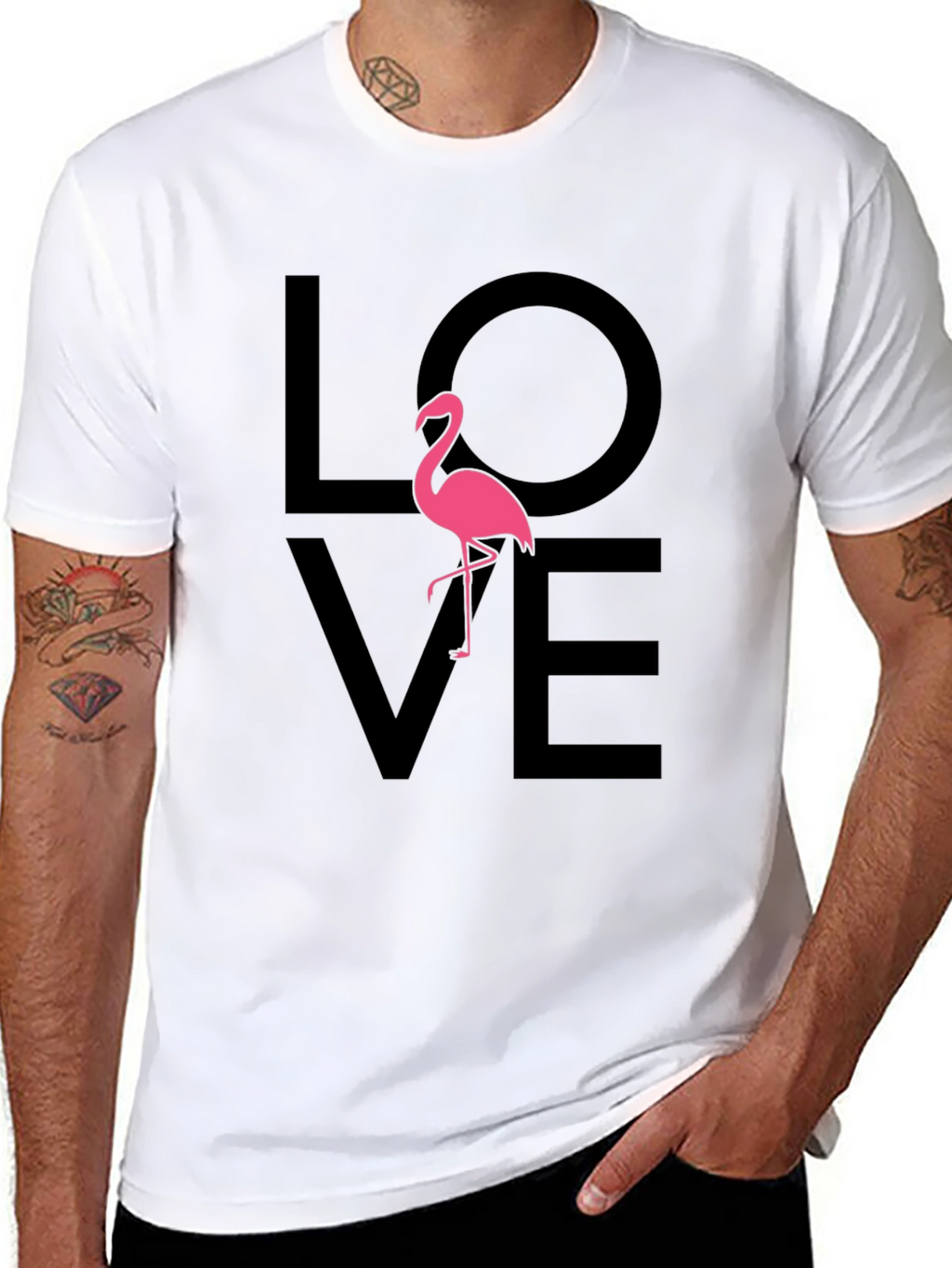 Love Flamingo Graphic Tee - Black Cotton Blend