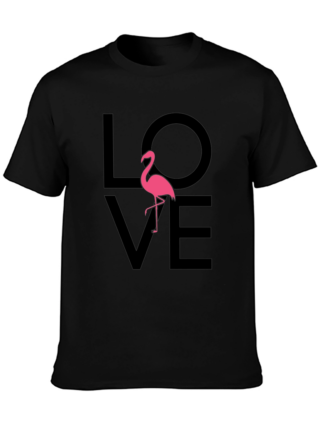 Love Flamingo Graphic Tee - Black Cotton Blend
