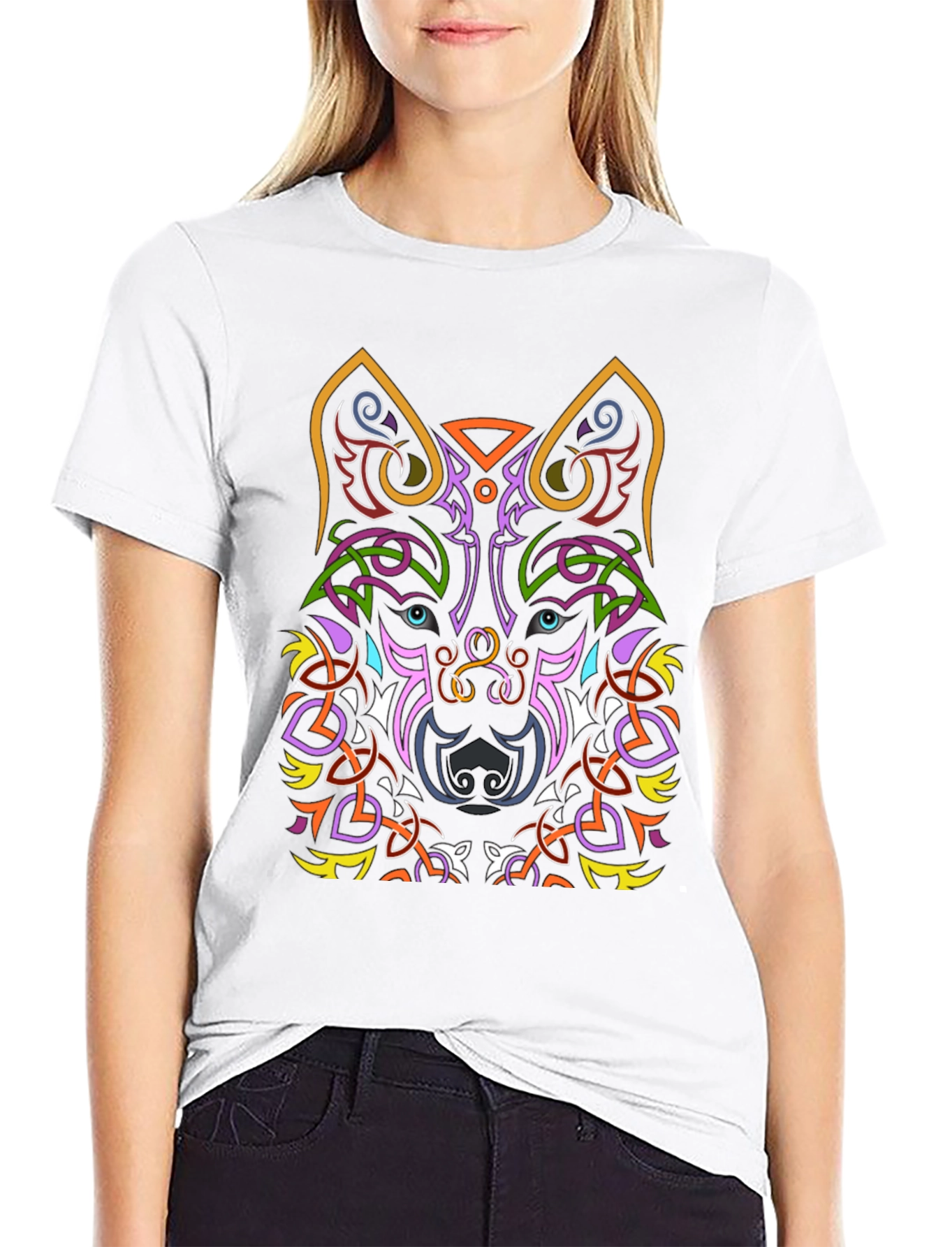 Celtic Wolf Graphic Tee - Black Cotton T-Shirt