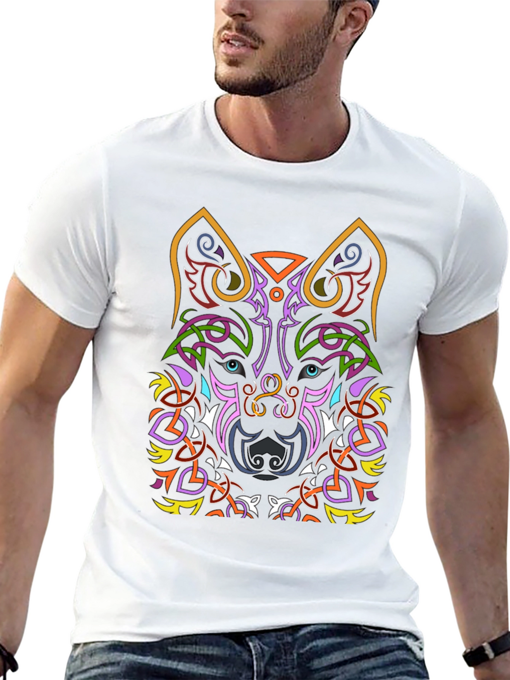 Celtic Wolf Graphic Tee - Black Cotton T-Shirt
