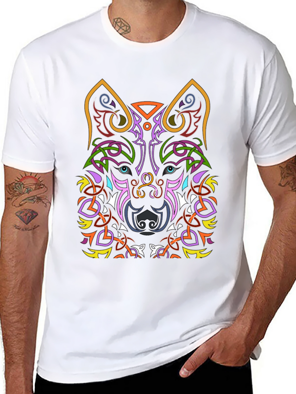 Celtic Wolf Graphic Tee - Black Cotton T-Shirt
